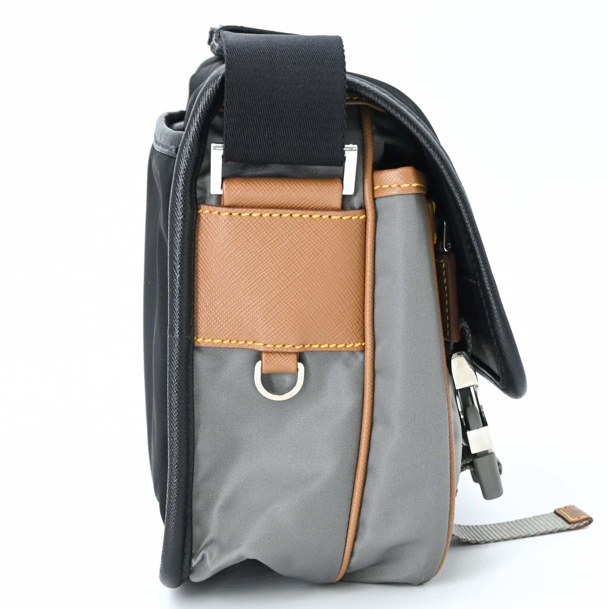 PRADA Tessuto Re-Nylon Triangle Shoulder Bag, Black, Gray, Brown, 2VD769 — New - Store Return