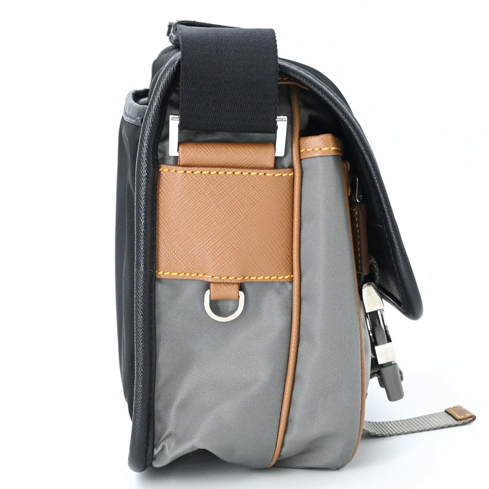 PRADA Tessuto Re-Nylon Triangle Shoulder Bag, Black, Gray, Brown, 2VD769 — New - Store Return