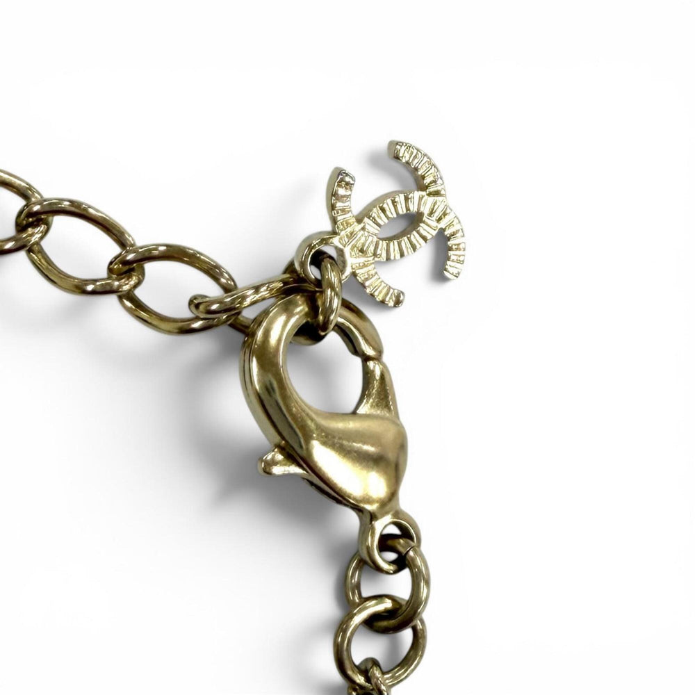 CHANEL A25B ABG297 Rhinestone Coco Mark Bracelet, Gold, Made in France, Women's, with Box and Dust Bag — Like New
