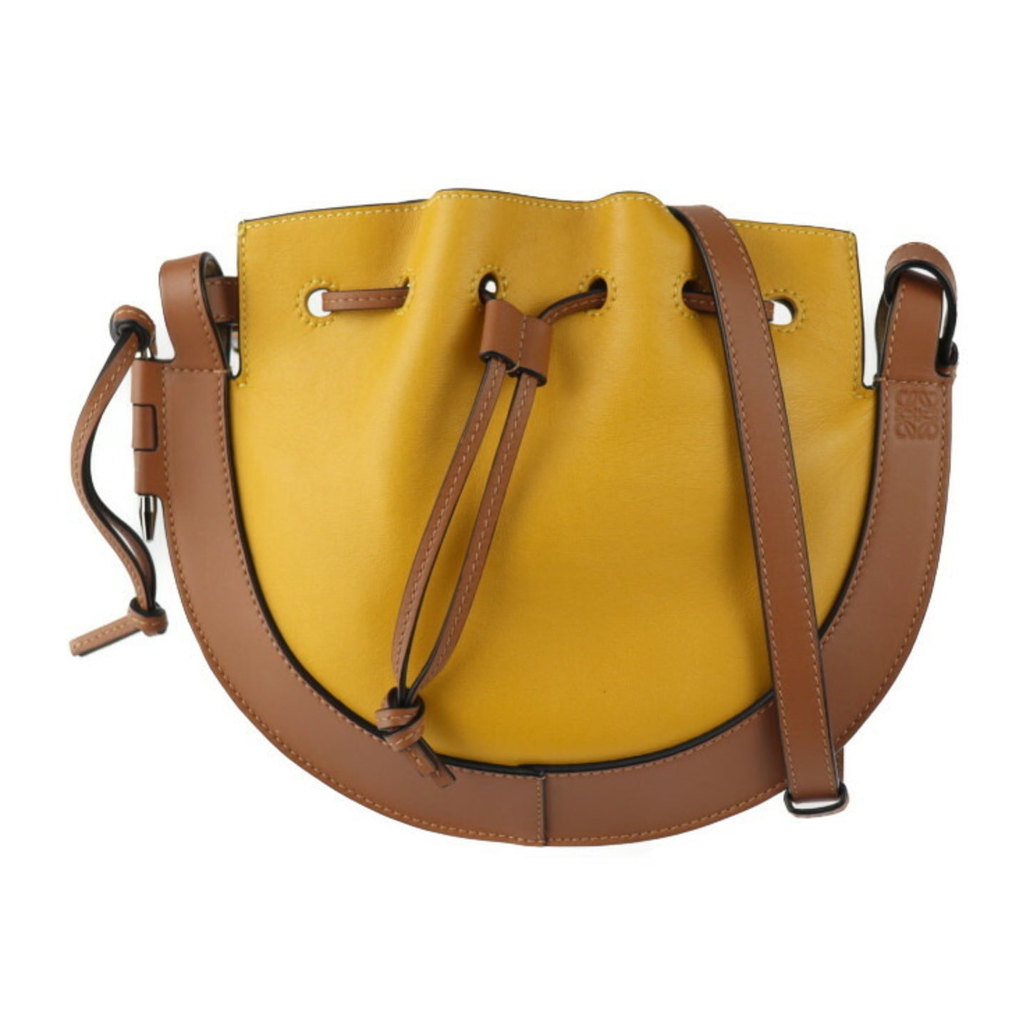 LOEWE Horseshoe Shoulder Bag A826303X03 Leather Yellow Brown Drawstring