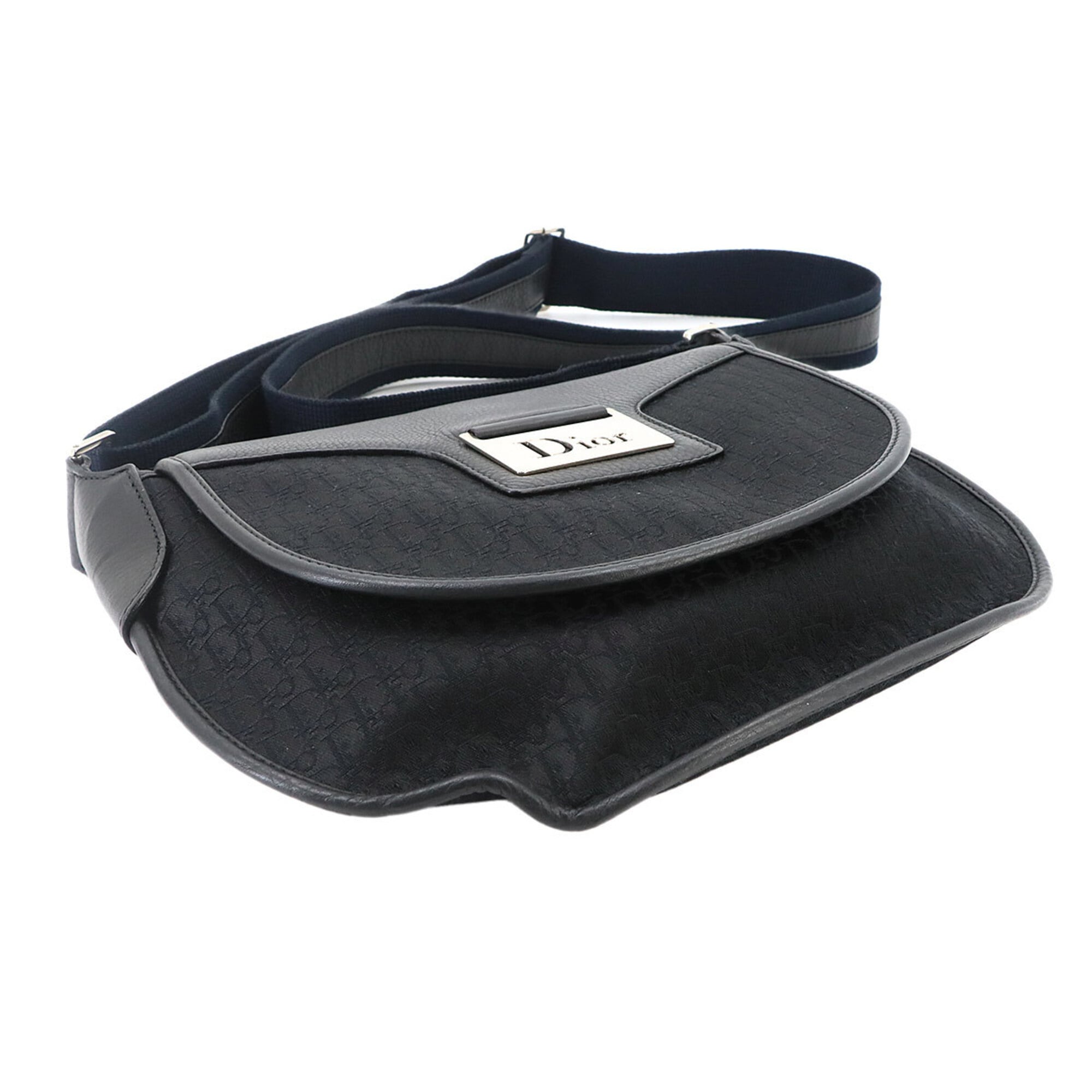 Christian Dior Trotter Street Chic Shoulder Handbag, Canvas and Leather, Black/Navy — Like New