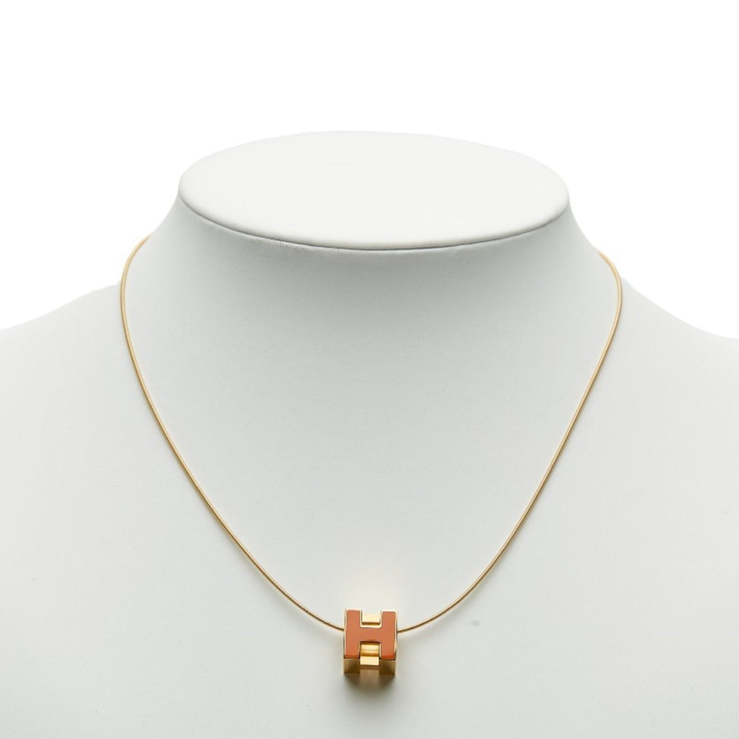 Hermes Hermès Cage de H Cube Necklace in Gold with Orange Plated for Women