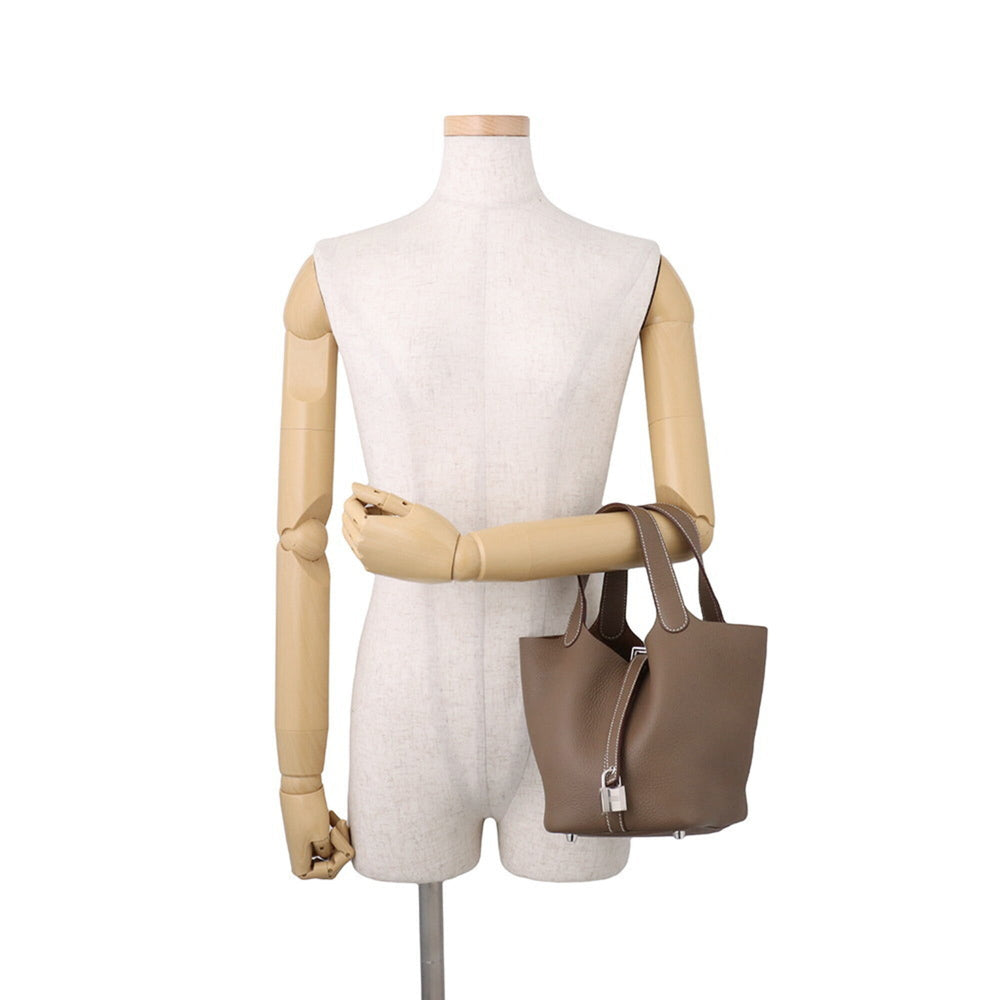 Hermes Picotin Lock PM handbag, Etoupe, Taurillon Clemence leather, W stamp, HERMES tote bag, Lock, Picotin, women's — Like New