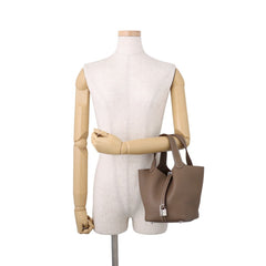 Hermes Picotin Lock PM handbag, Etoupe, Taurillon Clemence leather, W stamp, HERMES tote bag, Lock, Picotin, women's — Like New