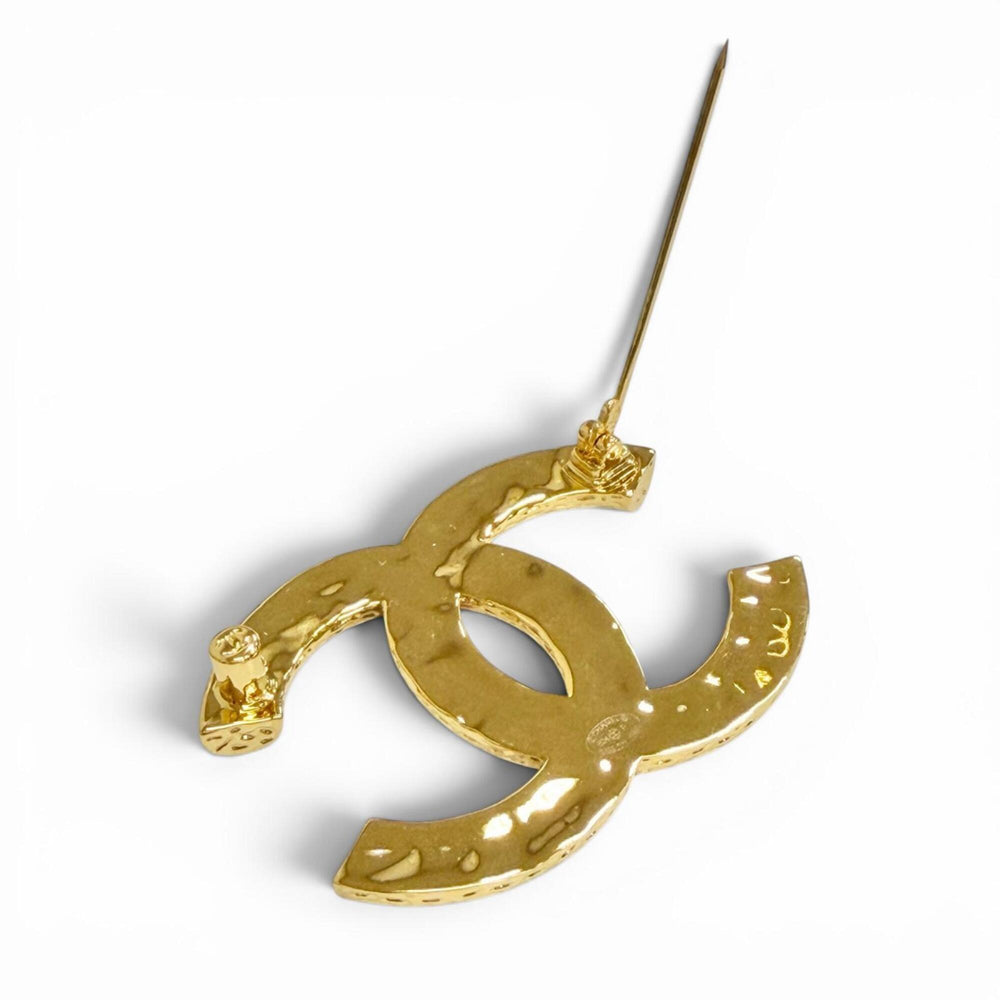 CHANEL B24P Coco Mark CC Logo Brooch, Gold & Black, Made in Italy, Women's — Like New