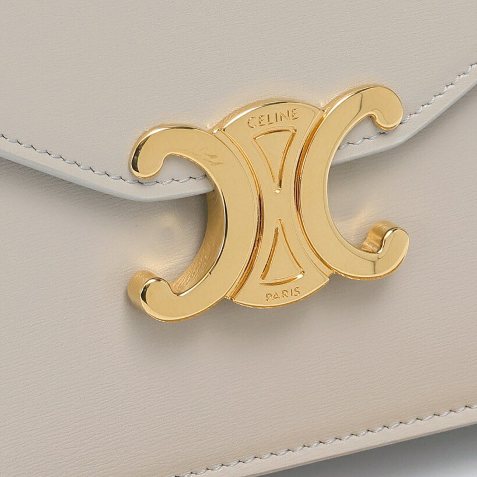 CELINE Chain Wallet Margot Shoulder 10L03 Shiny Calfskin Greige S-157624