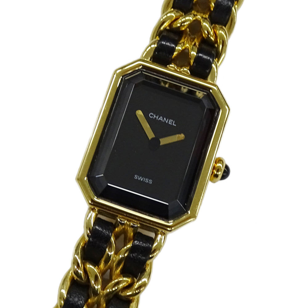 Chanel CHANEL Women's Watch Brand Premiere Quartz QZ GP Leather M Size H0001 Square Gold Black — Good