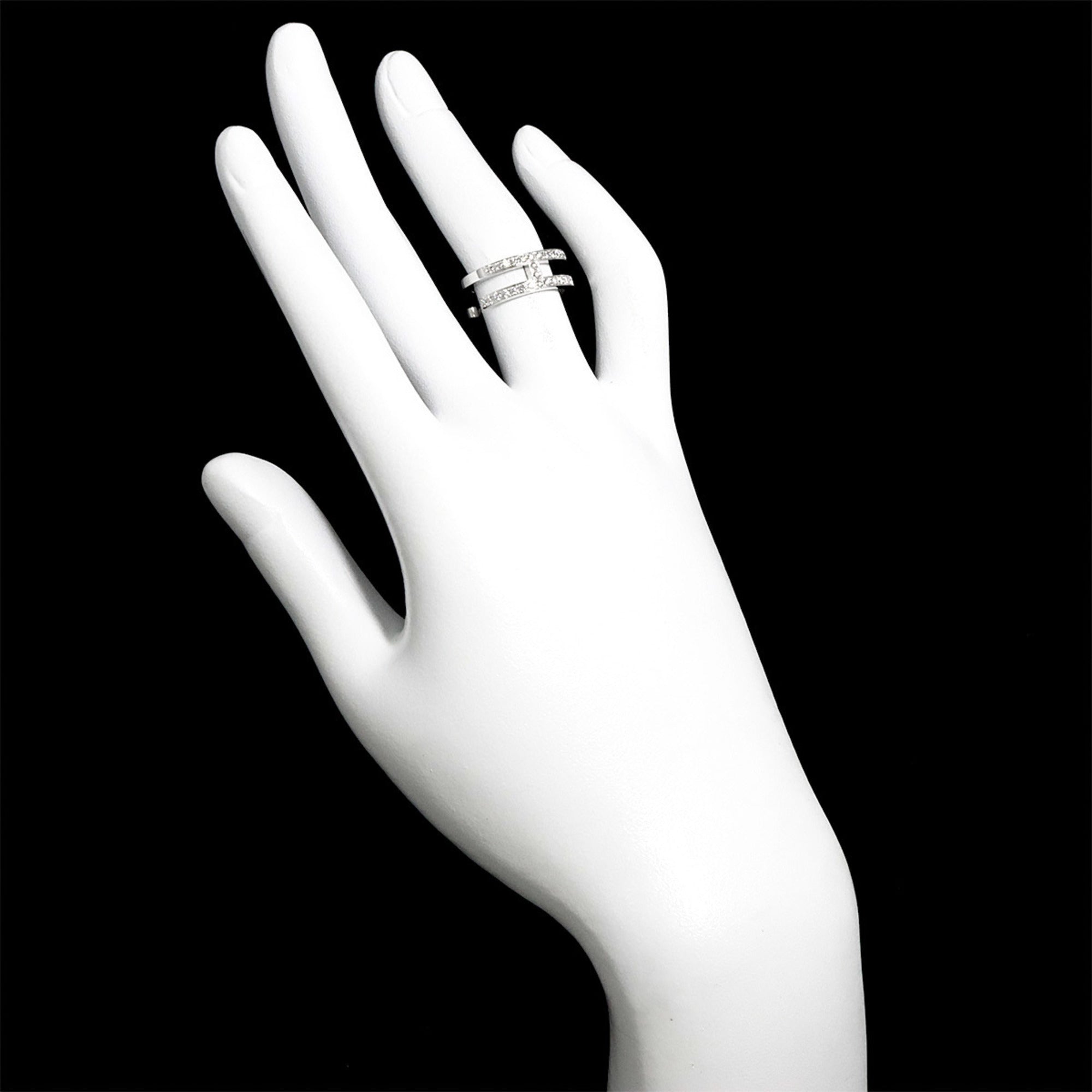 Hermes Ariane Chaine d'Ancre #48 Ring with Diamonds, 18K White Gold (750) — Like New