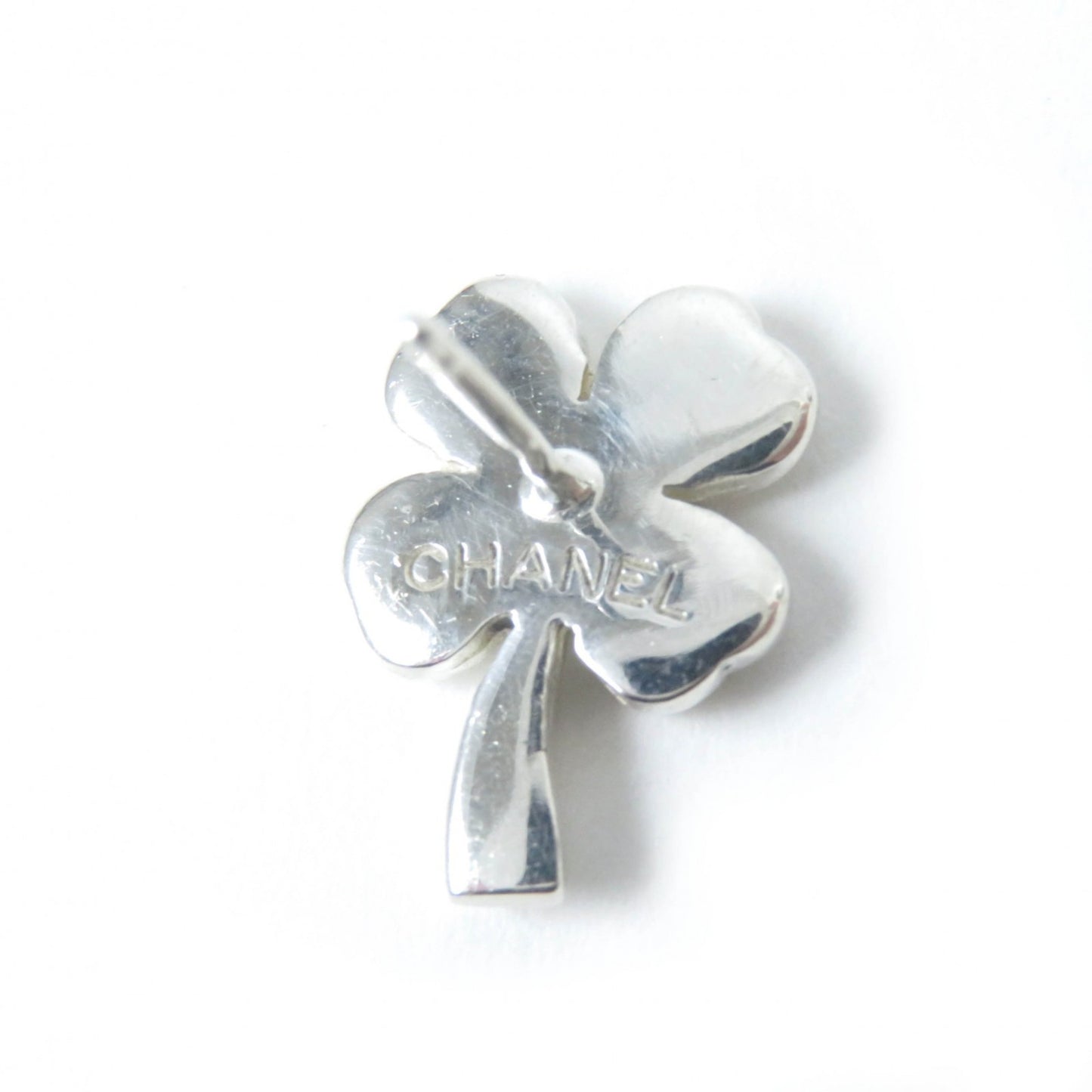 CHANEL Clover Earrings with Back Logo (for both ears) SV925 Silver, 5.6g, Women's