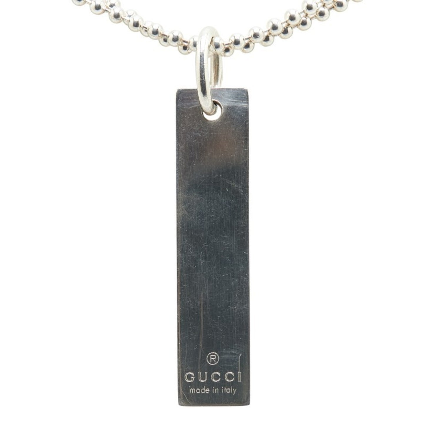 Gucci logo plate double ball chain necklace in SV925 silver for women.