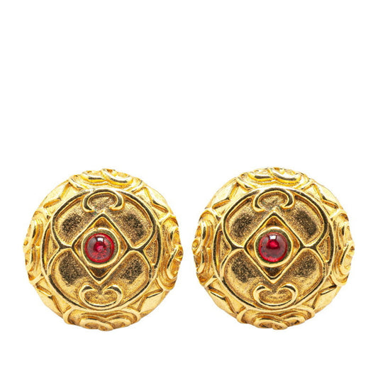 Chanel Color Stone Earrings Gold Plated Women's CHANEL