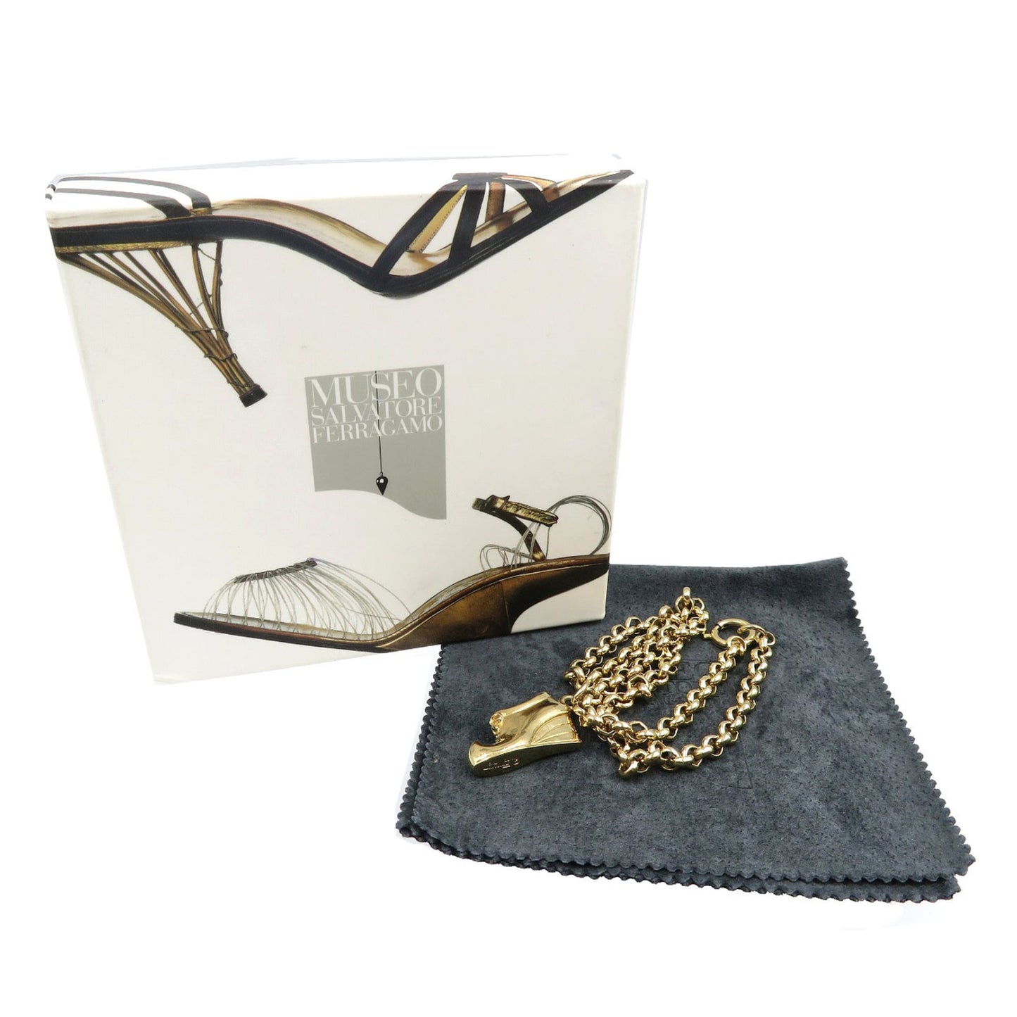 Excellent condition Salvatore Ferragamo vintage metal gold shoe motif necklace 0053