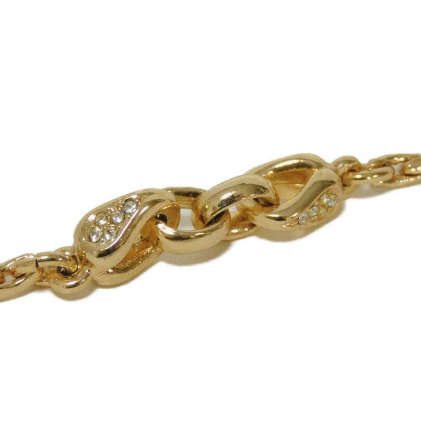 Christian Dior Dior Crystal Spiga Necklace, Long Chain, 88cm, Clear Rhinestones, GP Plated Gold, Women's