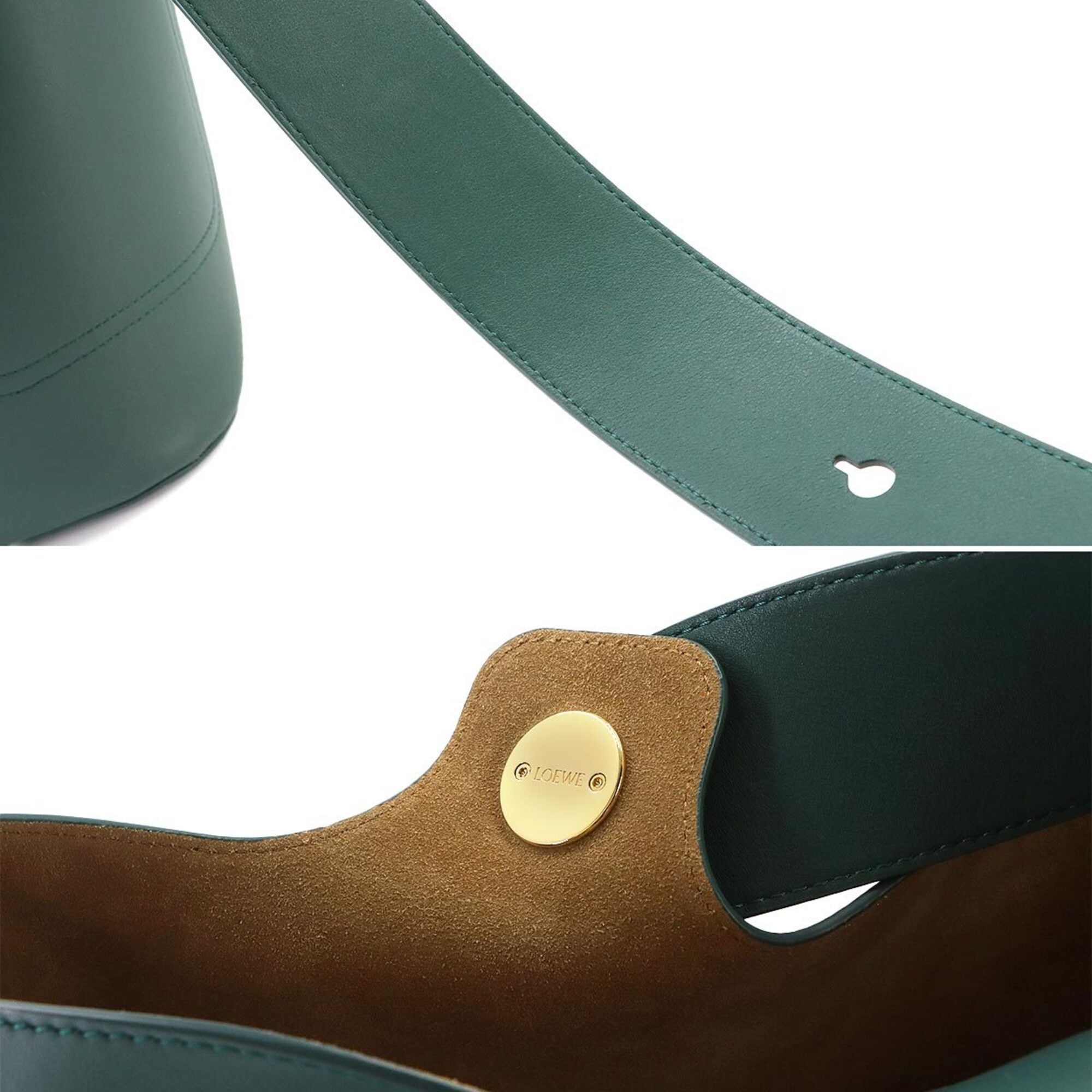 Loewe Pebble Bucket Bag Medium Shoulder Handbag Leather Green Gold Hardware — Like New
