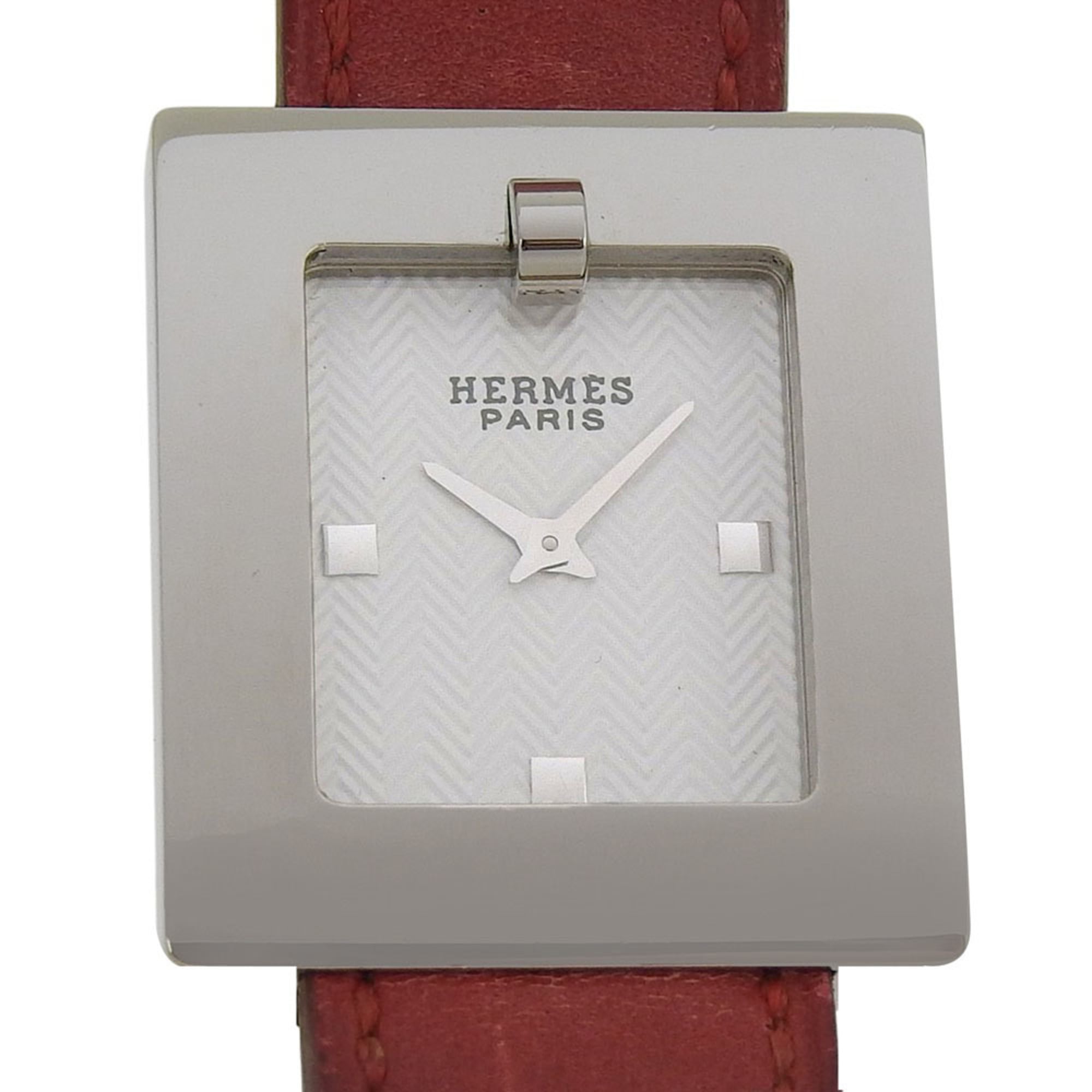 Hermès BE1.210 Women's Stainless Steel and Leather Strap Watch with Quartz Movement, Analog Display, White Dial — Good