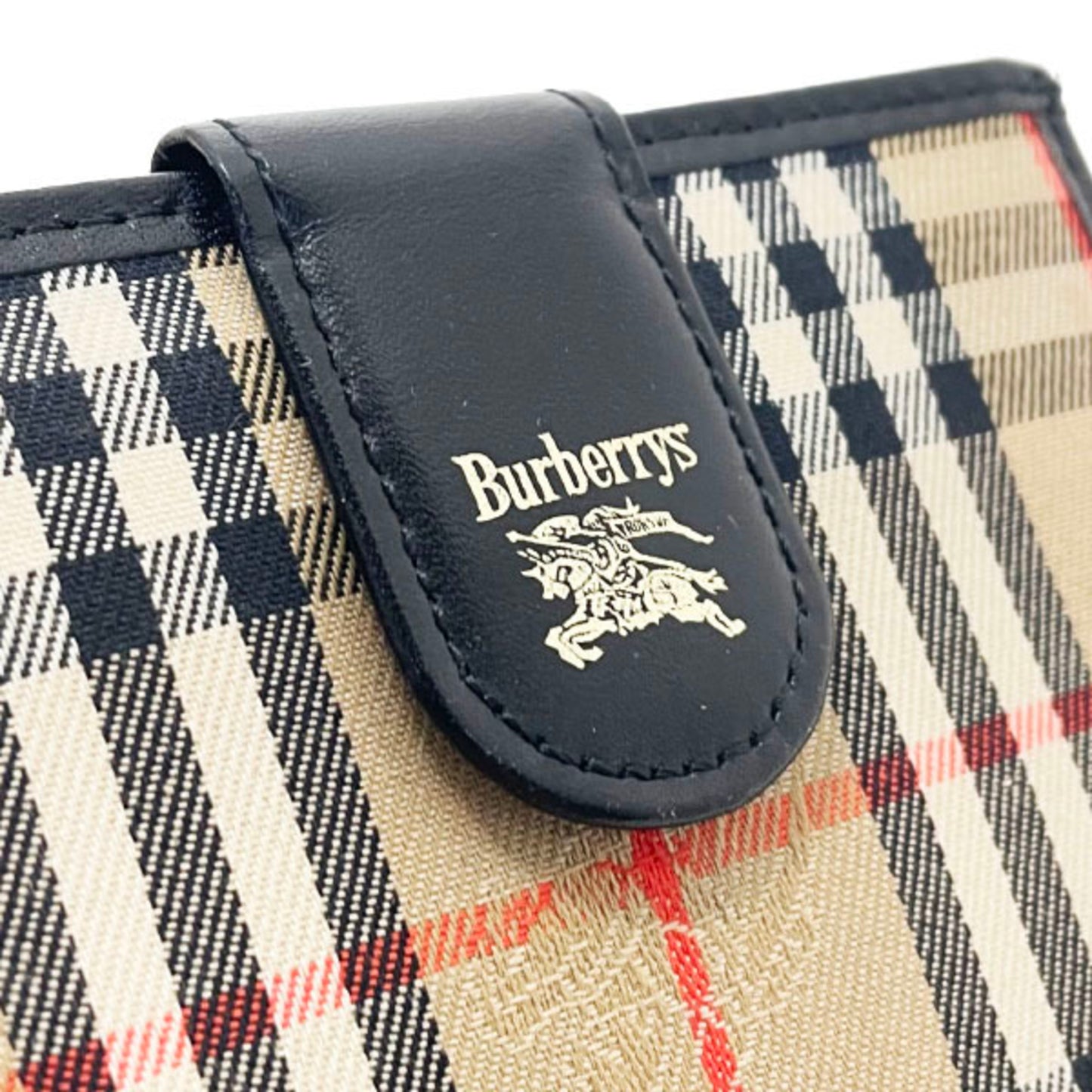 Burberry Wallet Check Canvas Leather Beige Black BURBERRY Burberrys' Burberrys Bi-fold Women's HWH-14735