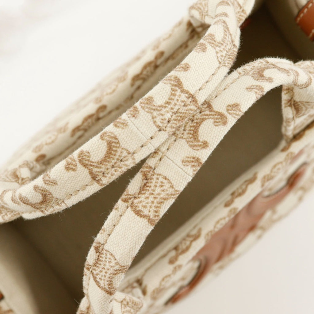 CELINE Triomphe Small Hippo Thais Handbag Shoulder 19916 2EZ6 01BC Canvas Beige 2way A5 Women's