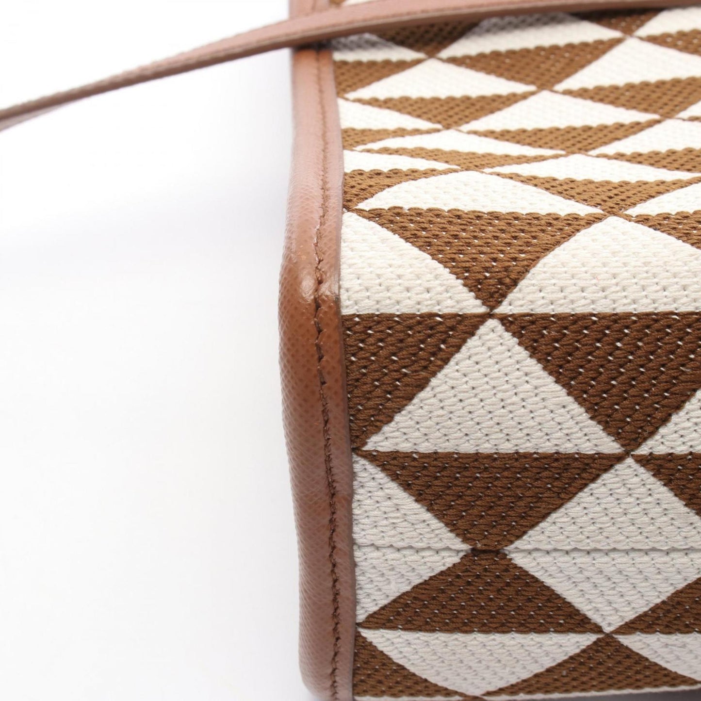 Prada Symbol Small Tote Bag, Canvas, Women's, Brown and White, 1BA354