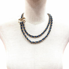 CHANEL B25P ABF163 Coco Mark Double Chain Necklace, Blue with Gold Hardware, Made in Italy, Women's — Like New