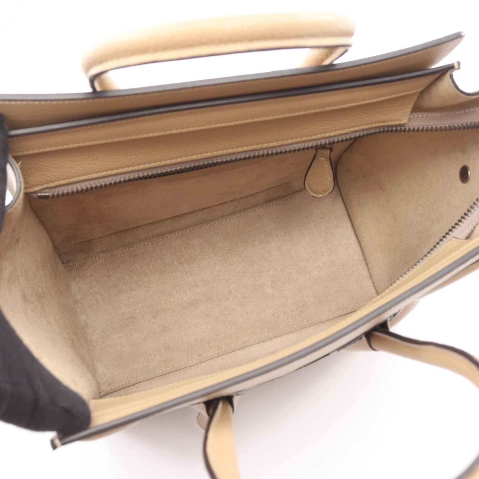 Celine Luggage Micro Shopper Handbag, Leather, Women's, Beige, 189793