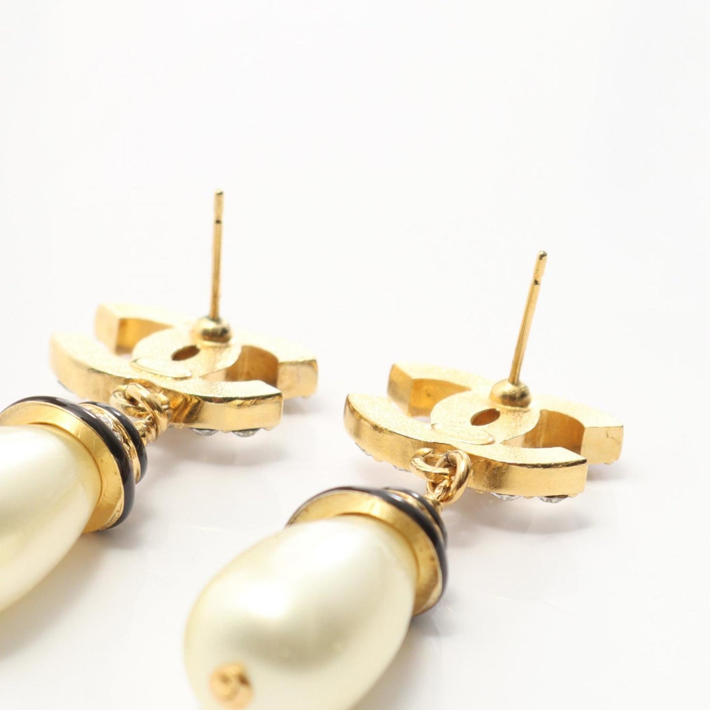 CHANEL Coco Mark Earrings with Gold Plated Rhinestones for Women, Available in Gold, White, and Black