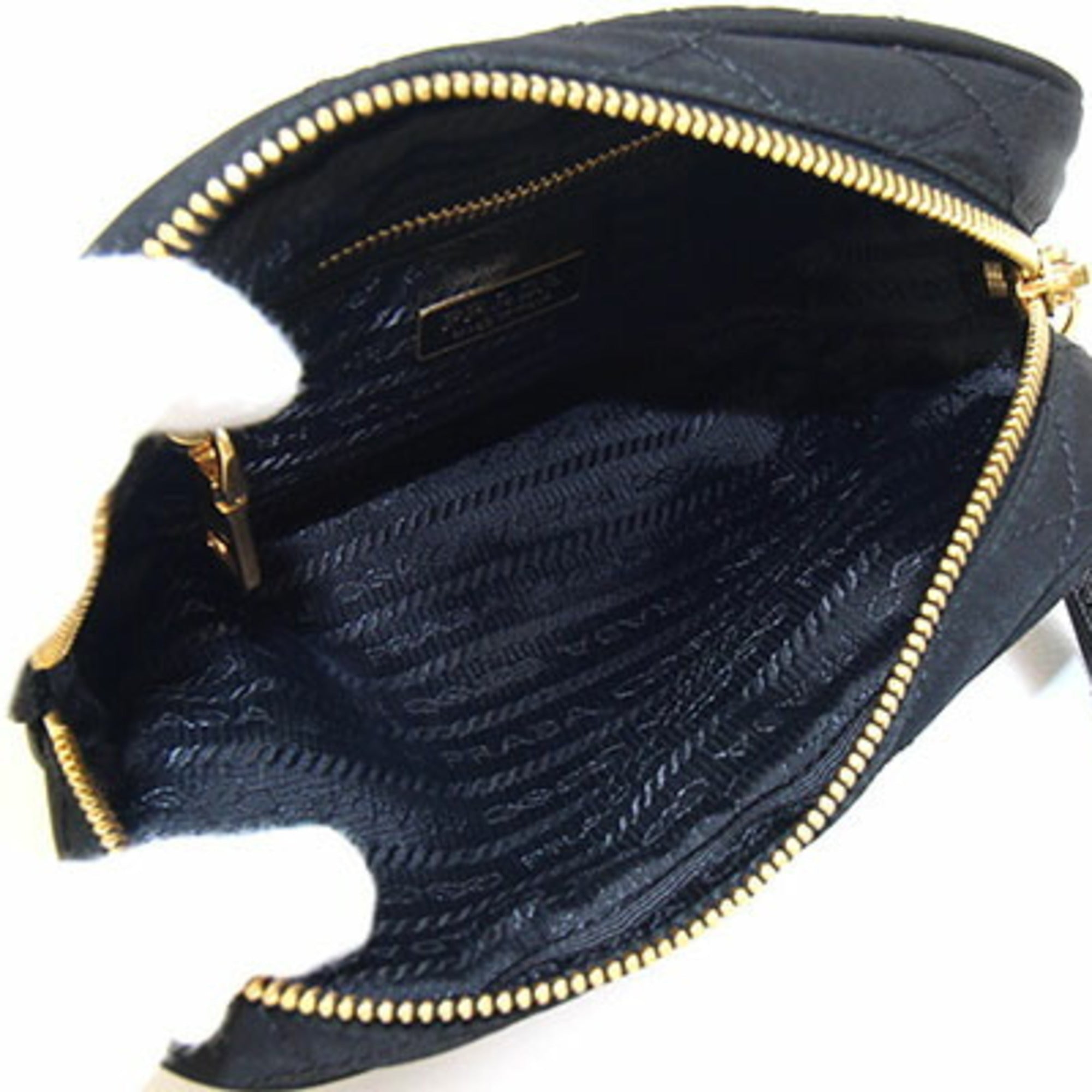 Prada Pouch 1NE021 Black Nylon and Leather Clutch Bag with Strap, Floral Embroidery, Women's, PRADA