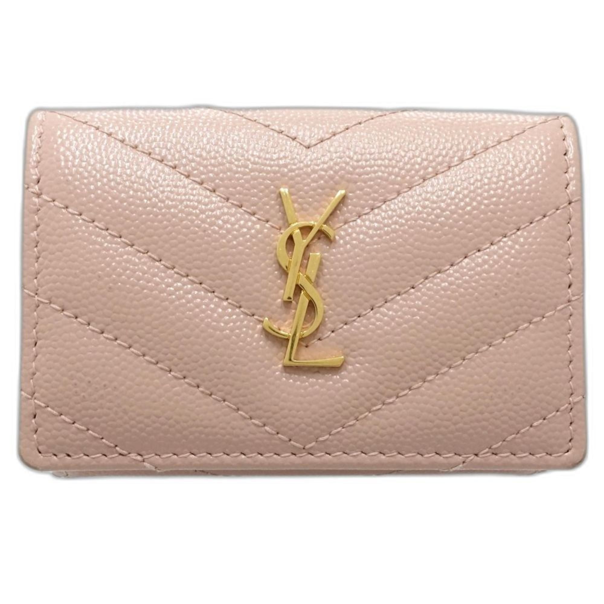 SAINT LAURENT Yves Saint Laurent Tri-fold Wallet TGN668274 Origami Tiny in Caviar Skin, Pink, Women's, 181761