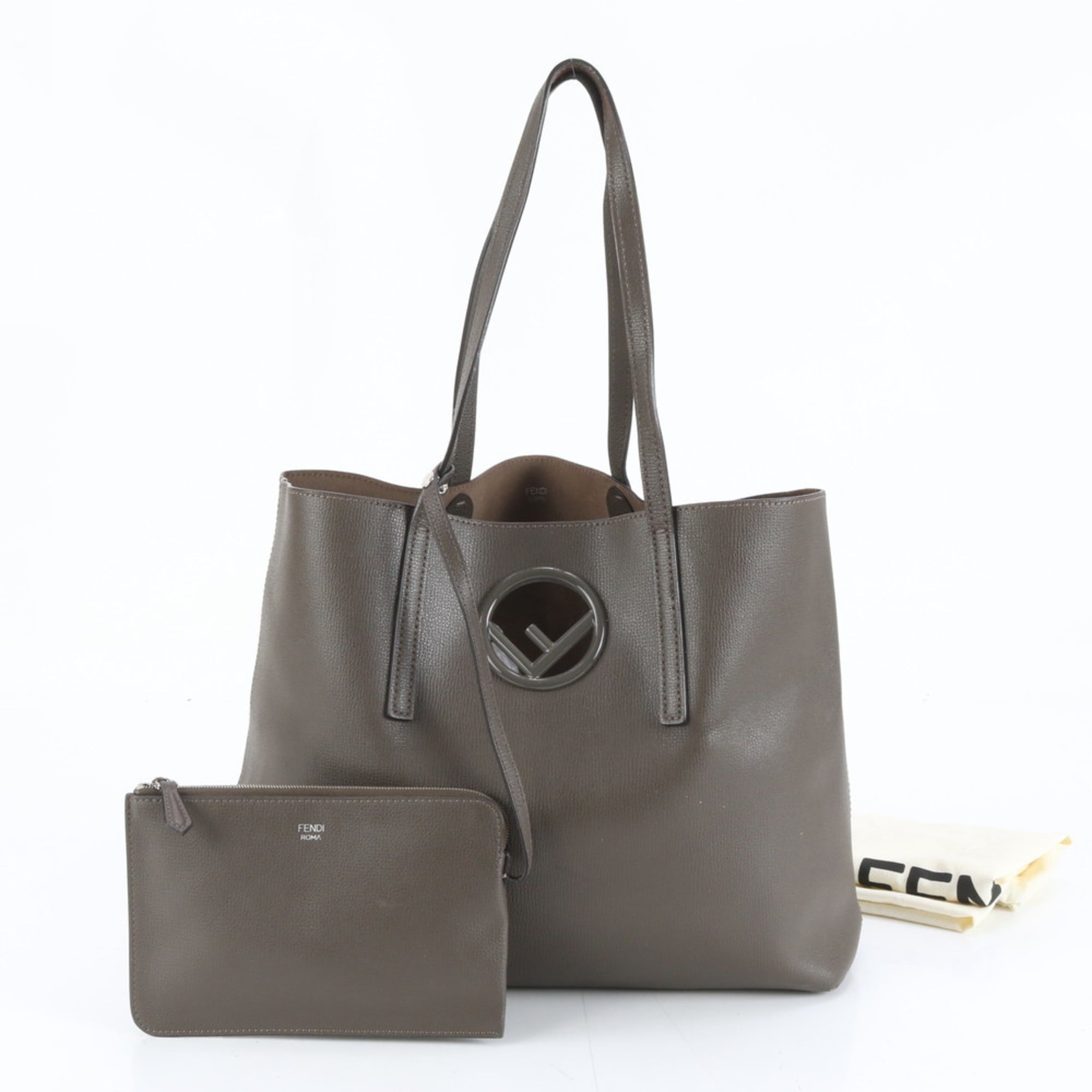 Fendi F logo leather tote bag, shoulder handbag, brown, women's