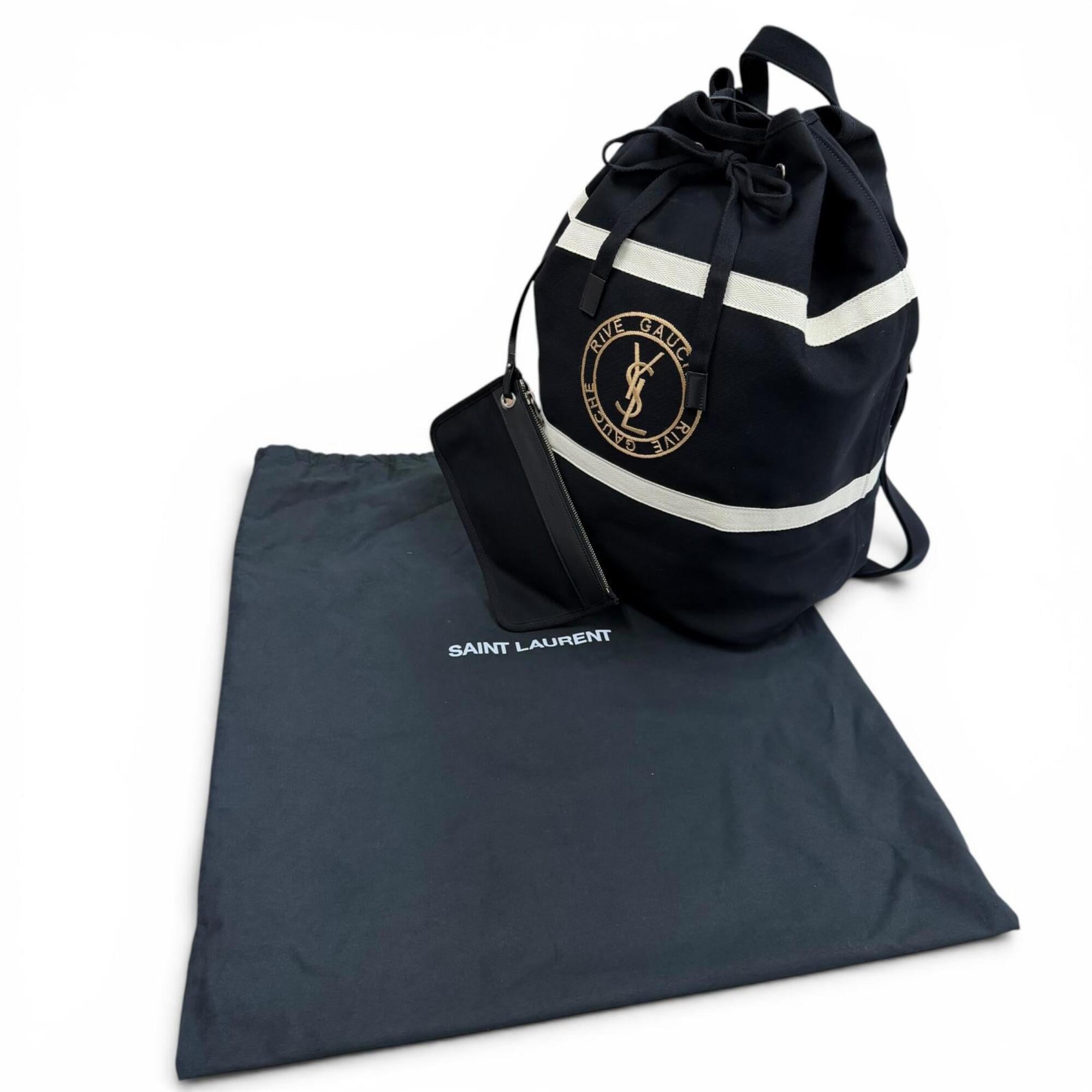 Yves Saint Laurent SAINT LAURENT PARIS 734682 Canvas Leather Rive Gauche Sling Bag with Pouch, One-Shoulder Bag, Black, Made in Italy, Men's, Dust — Like New