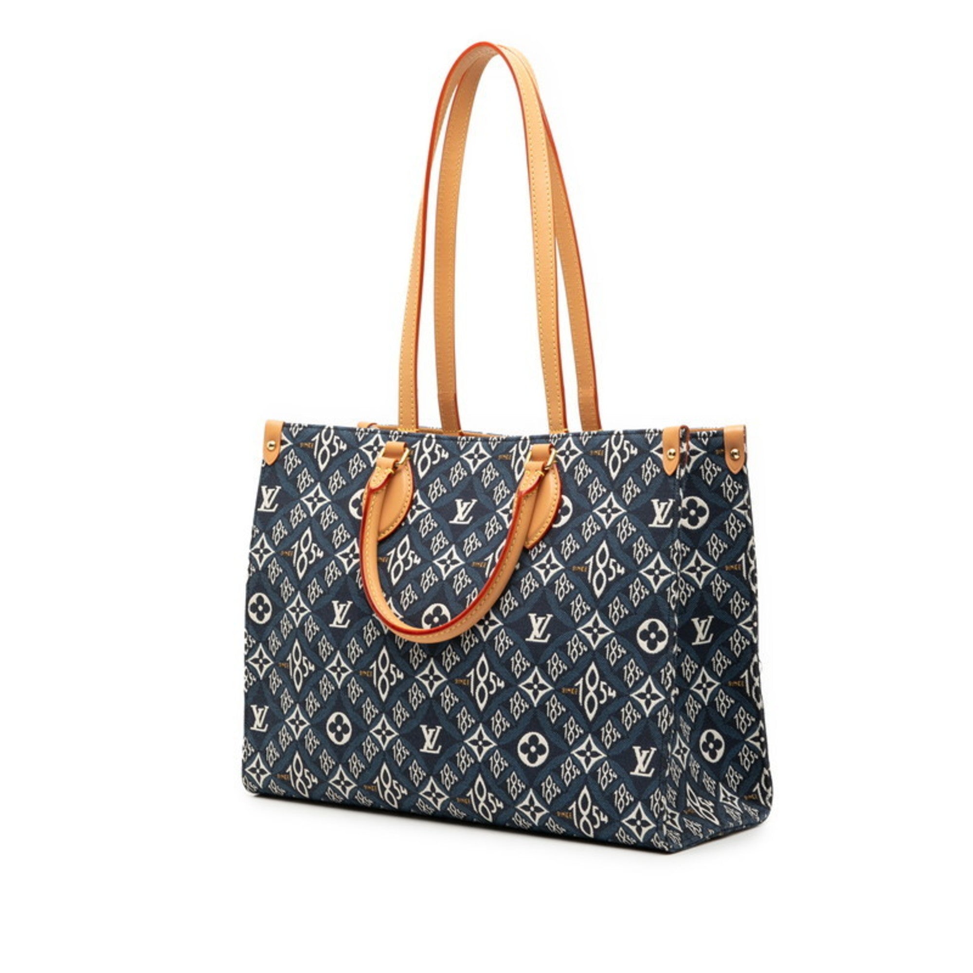 Louis Vuitton Monogram Jacquard On-the-Go MM Since 1854 Handbag Tote Bag M57396 Navy Canvas Leather Women's LOUIS VUITTON