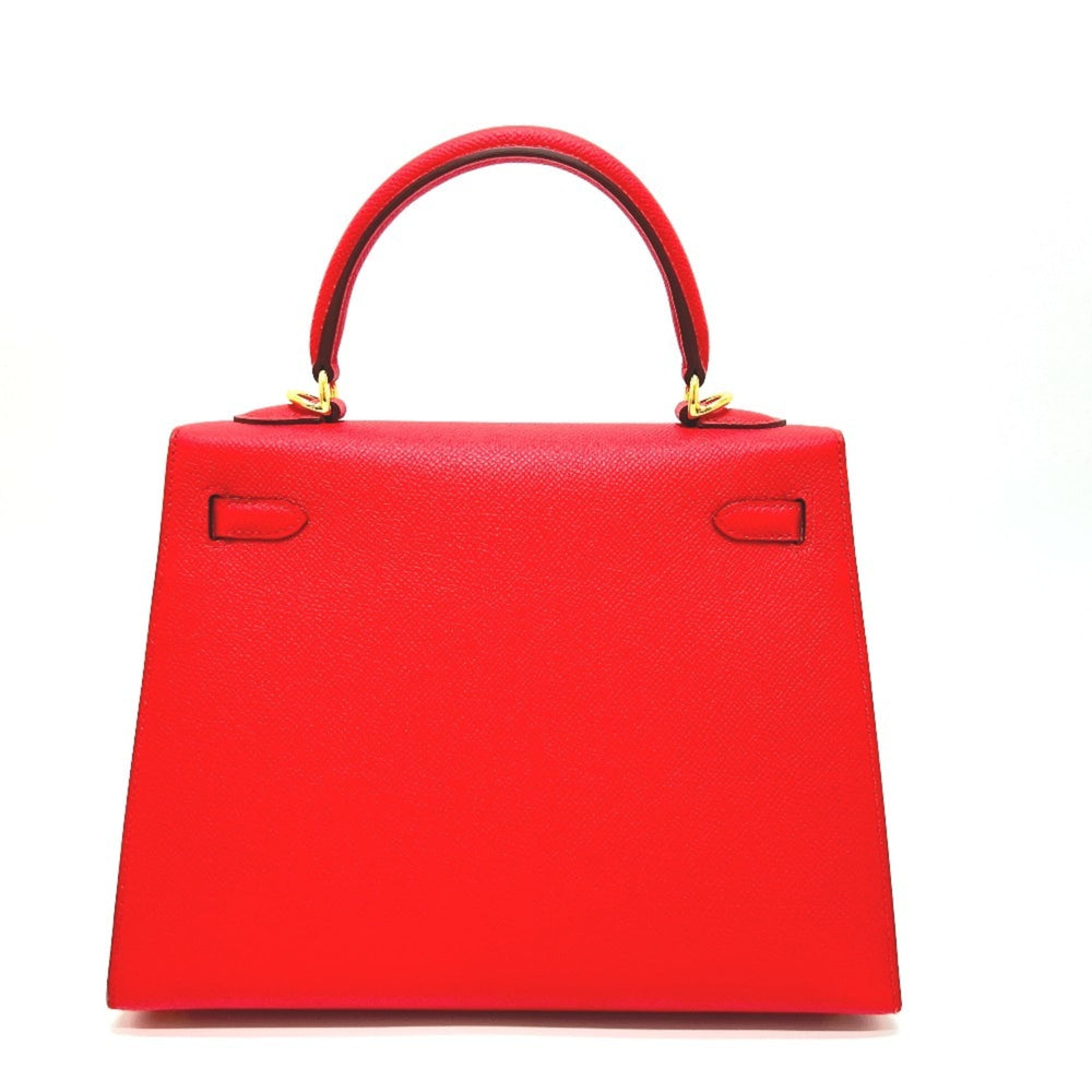 HERMES Kelly 25, Outer Stitching, 2-Way Bag, Shoulder Handbag, Epsom Leather, Women's, ROUGE RADIEUX, Gold Hardware, Red — New - Store Return