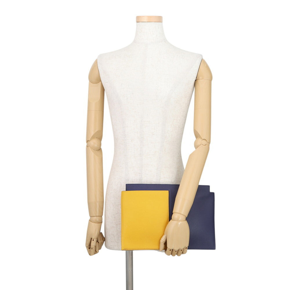 Hermes Clutch Bag Necto Jaune Ambre Blue Ancre Black Evercolor Box Calf C Stamp Men's Handbag HERMES — Like New