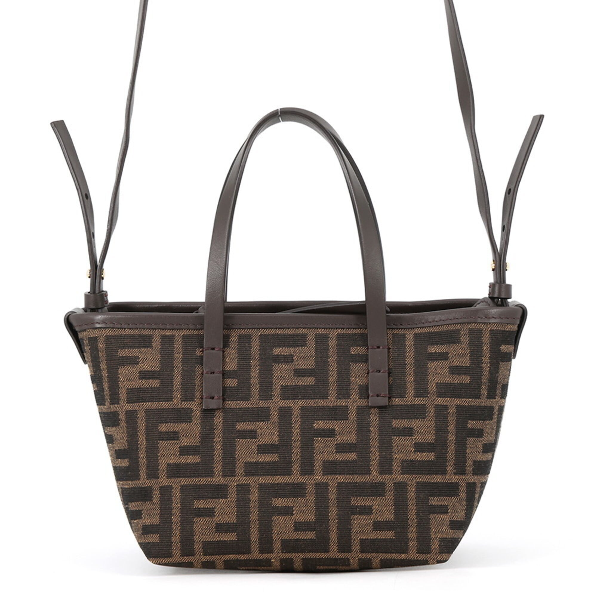 Fendi Roll FF Jacquard Mini Canvas Leather Handbag 8BS096 2-way Shoulder Bag FENDI — Like New