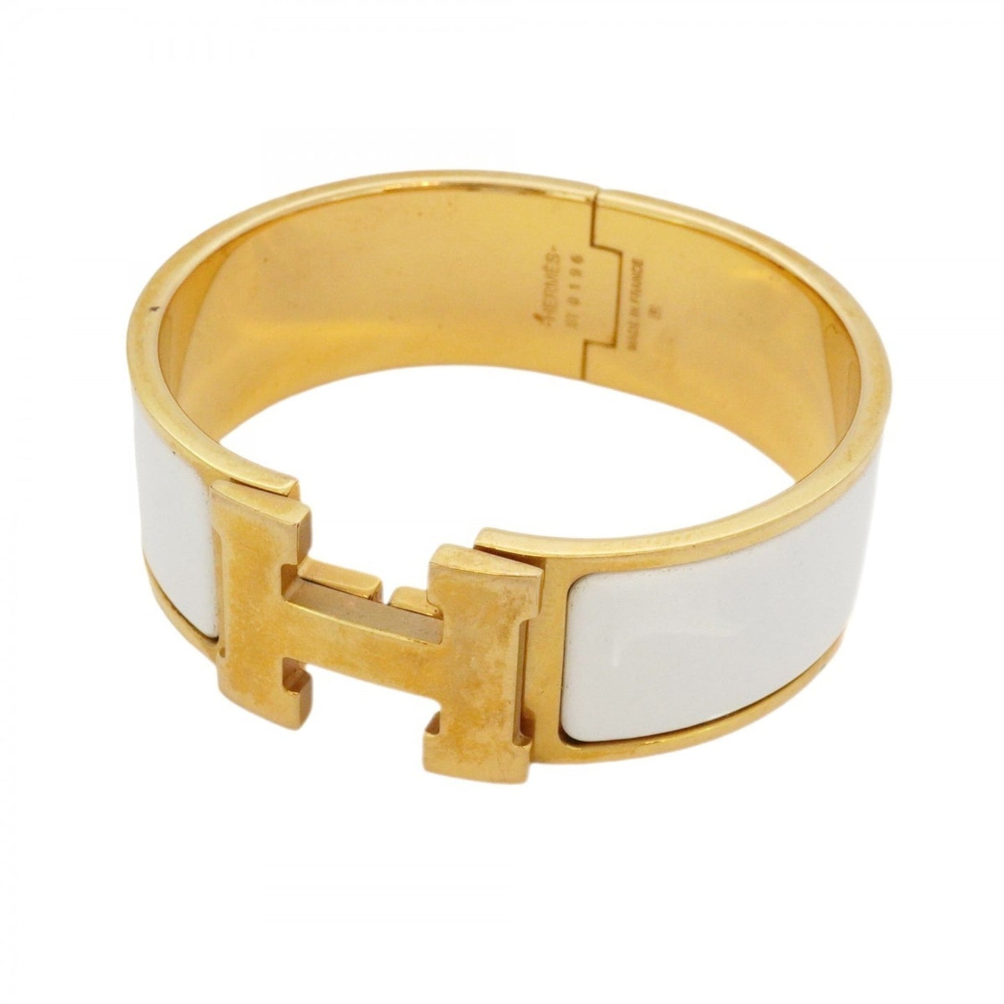 Hermes Click Cluck GM Bangle in GP Plated Gold and White for Women