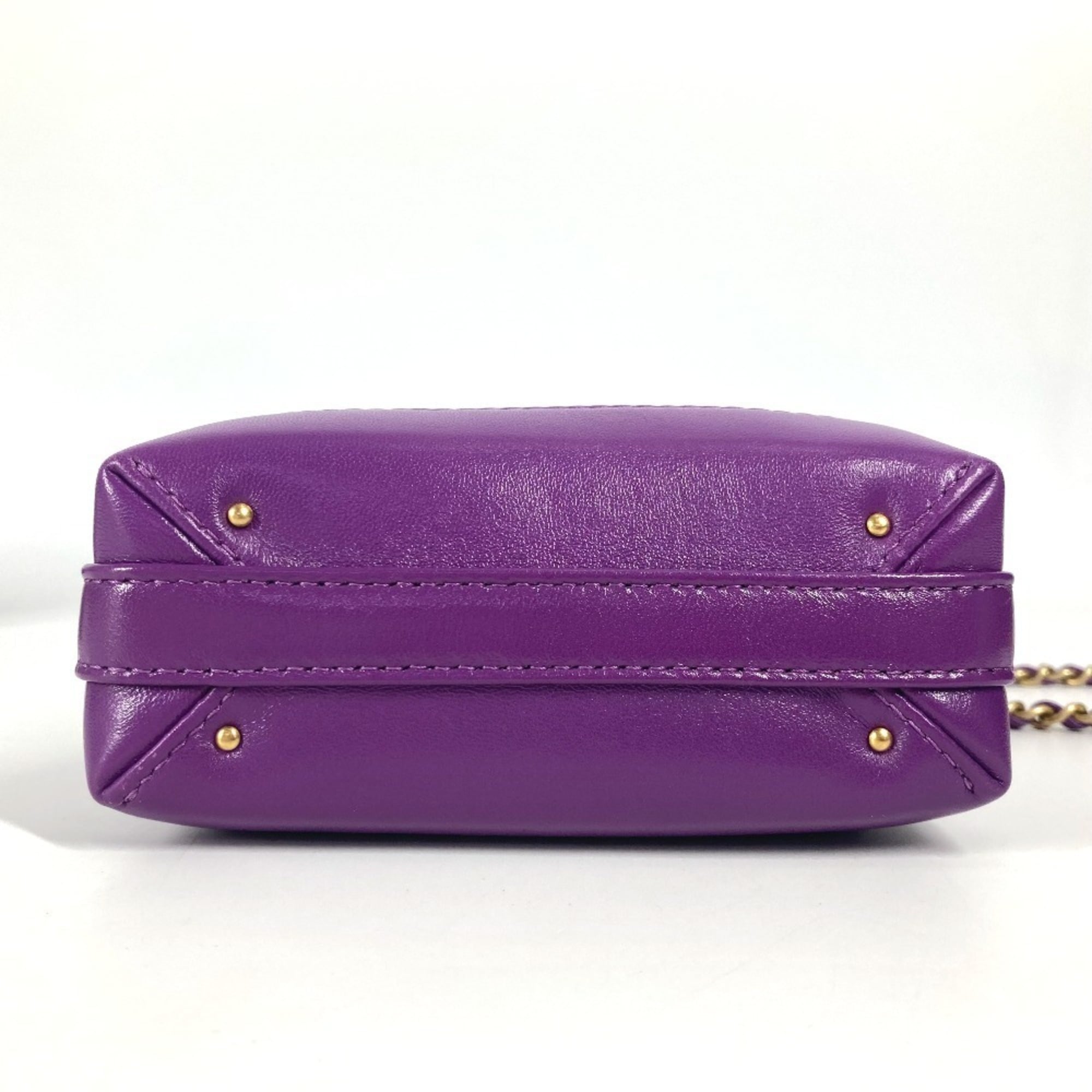 CHANEL AP4109 24A Quilted Matelasse CC Coco Mark Chain Clutch Mini Shoulder Bag Leather Women's Purple — Like New