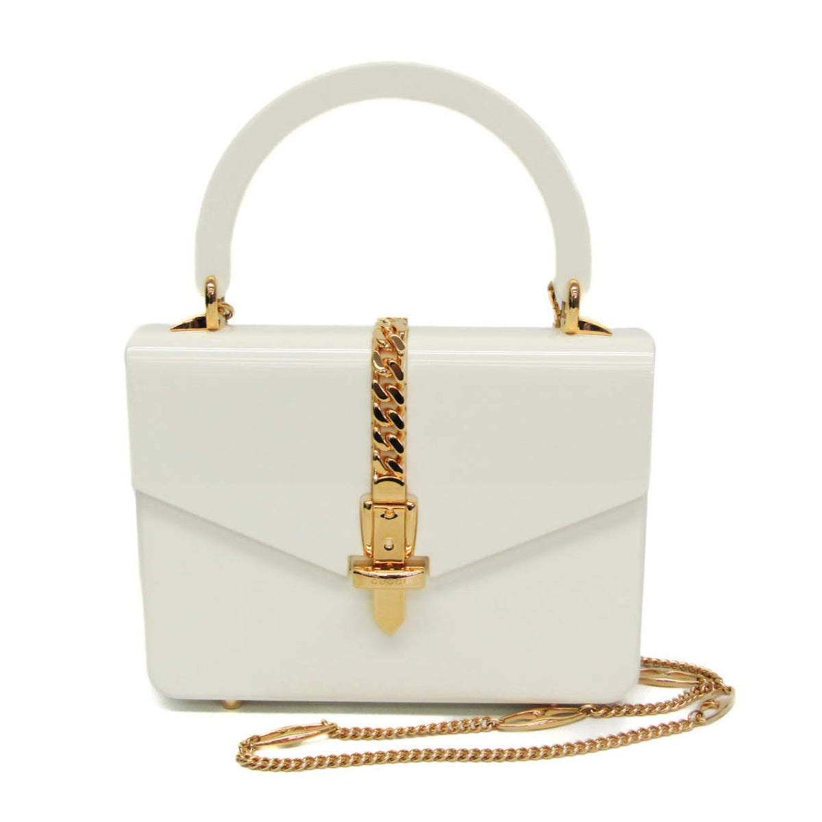 Gucci Sylvie 1969 Acrylic Mini 589482 Women's Acrylic Handbag,Shoulder Bag White — Like New