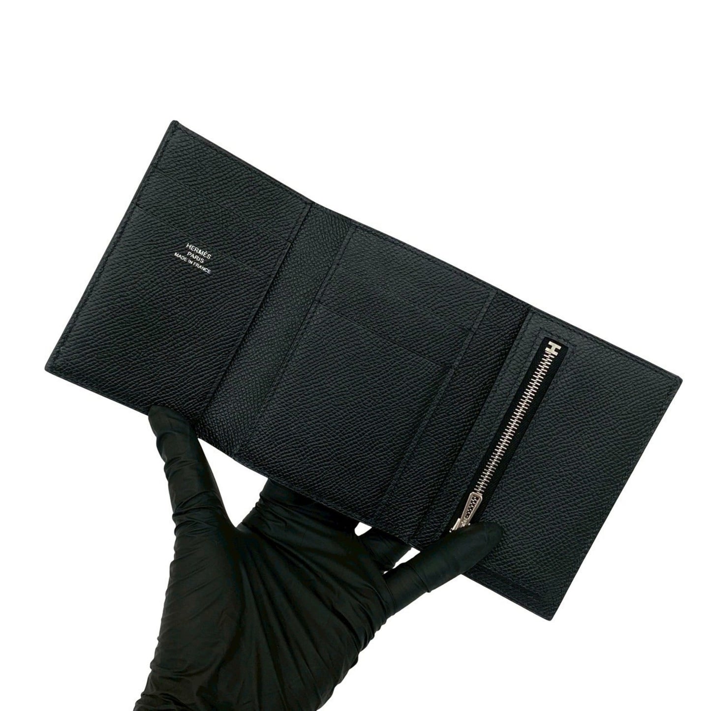 W-stamped HERMES Bearn Combination Epsom Leather Tri-fold Wallet, Black, 97610