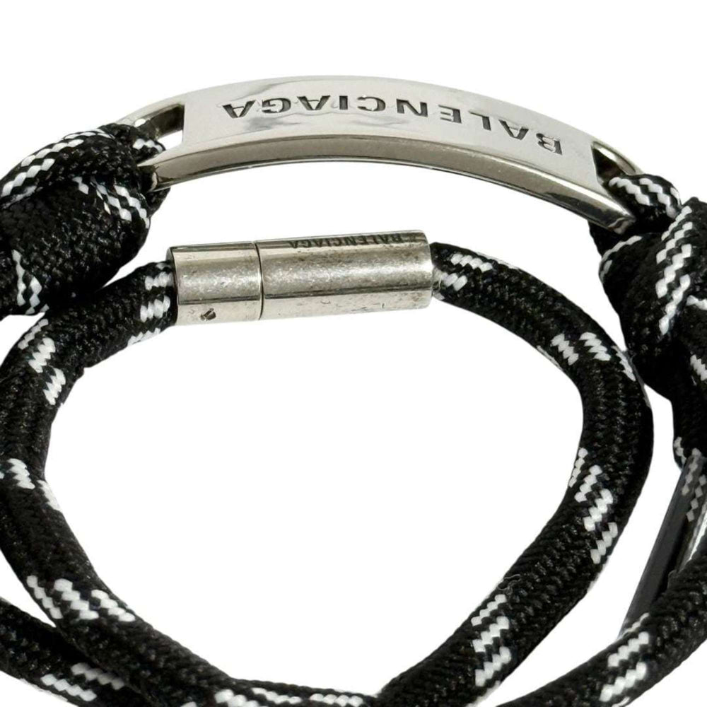 Balenciaga Men's Cord Bracelet with Plate, Double Wrap, Adjustable Size — Like New