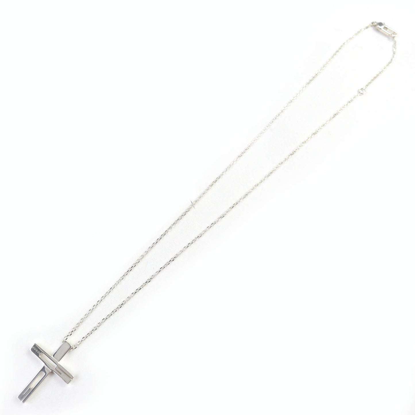 GUCCI Cutout Cross Necklace, AG925 Silver, G-Cross Logo, Made in Italy, Weight 12.3g, Women's, Box and Dust Bag Included