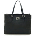 FENDI Zucchino Zucca Print Handbag, Mini Tote Bag, Canvas and Leather, Black, 8BH132