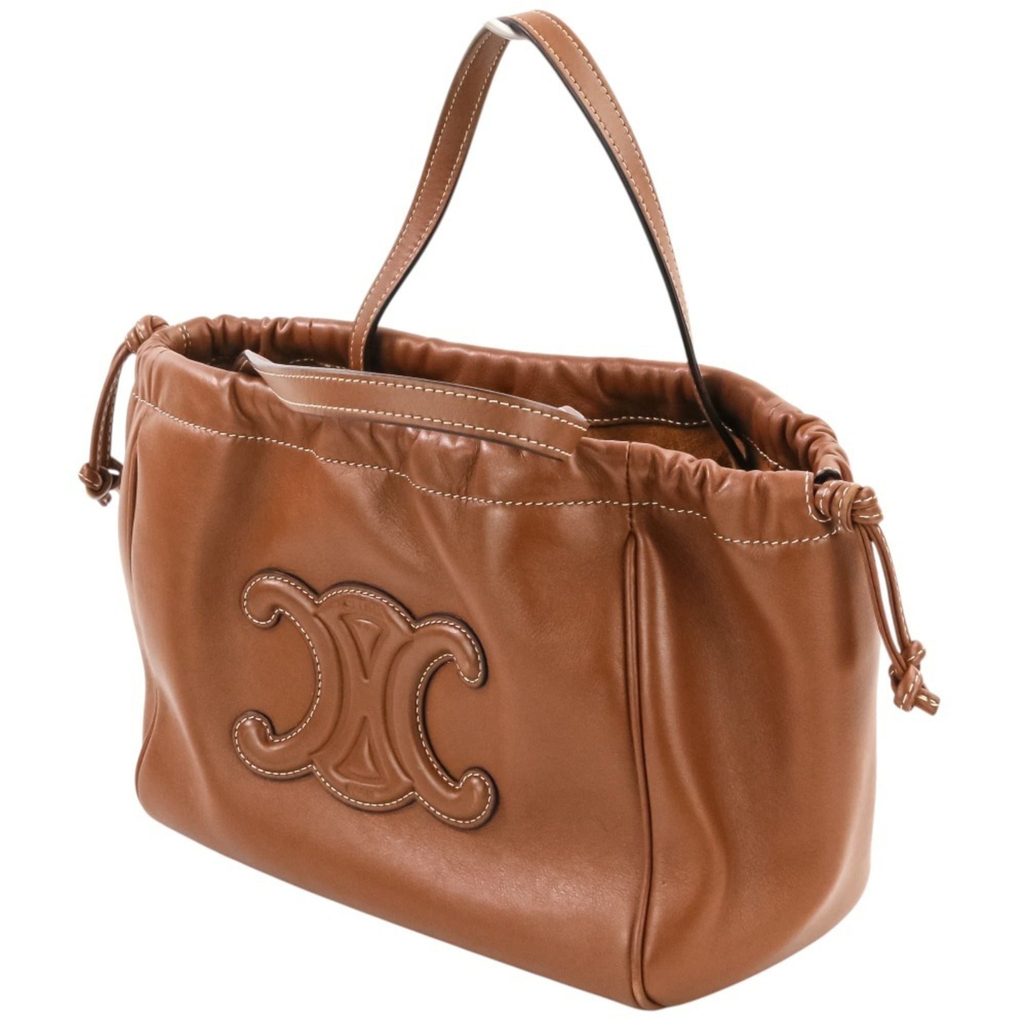 CELINE Small Cabas Drawstring Cuire Triomphe 2-way Handbag/Shoulder Bag, Brown, Women's — Like New