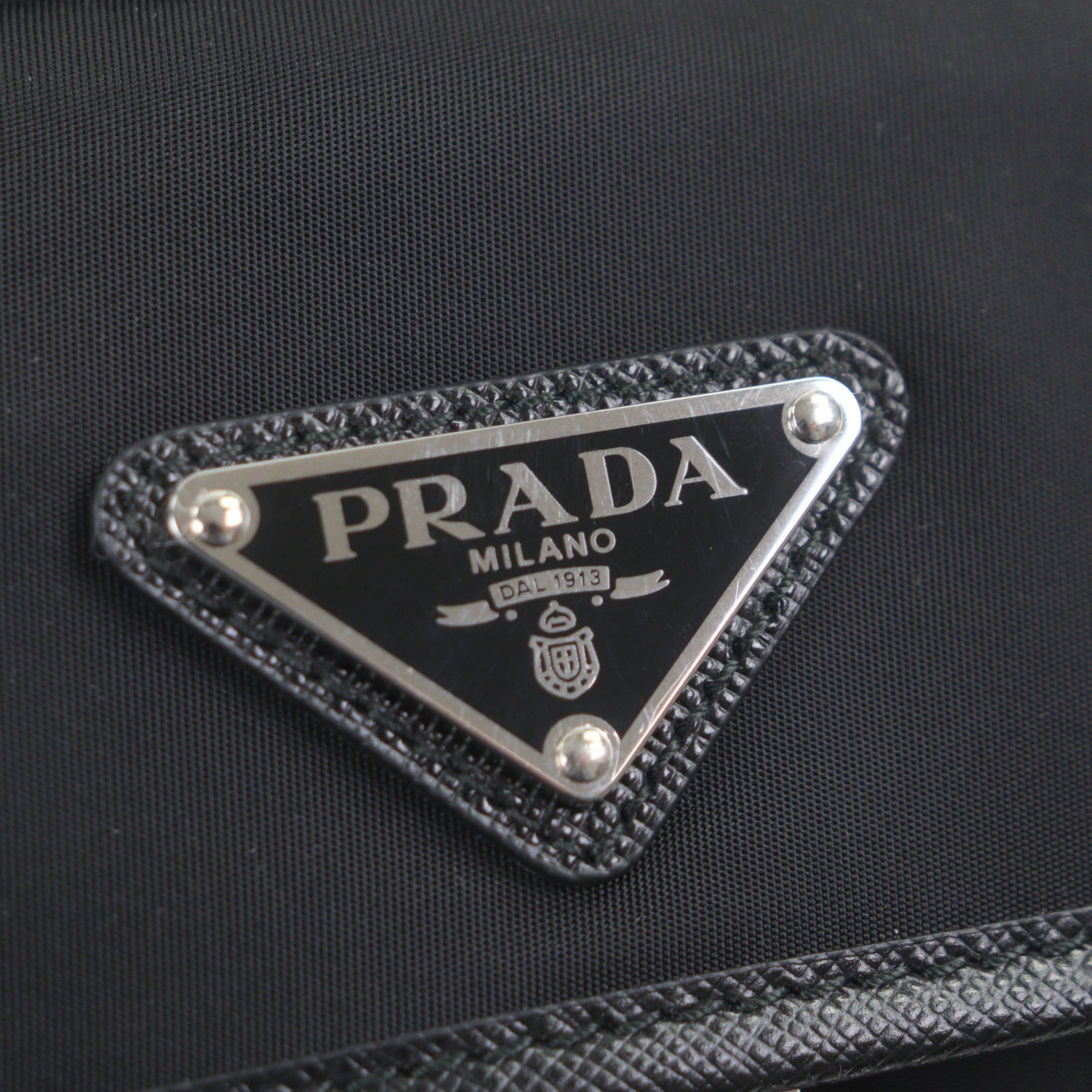 PRADA 2ZH194 Saffiano Leather Nylon Re-Nylon Triangle Logo Plate Smartphone Case Body Bag Black Silver Hardware Made in Italy Men's — Like New