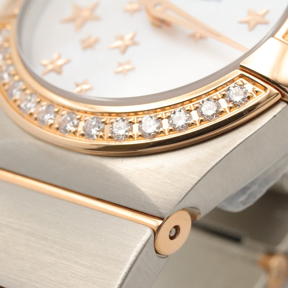 Omega Constellation Star Blue Diamond Bezel Watch, 18K Pink Gold (PG) Stainless Steel, Diamond, Ladies', White/White Mother-of-Pearl, 123.25.24.60.05.002 — Very Good
