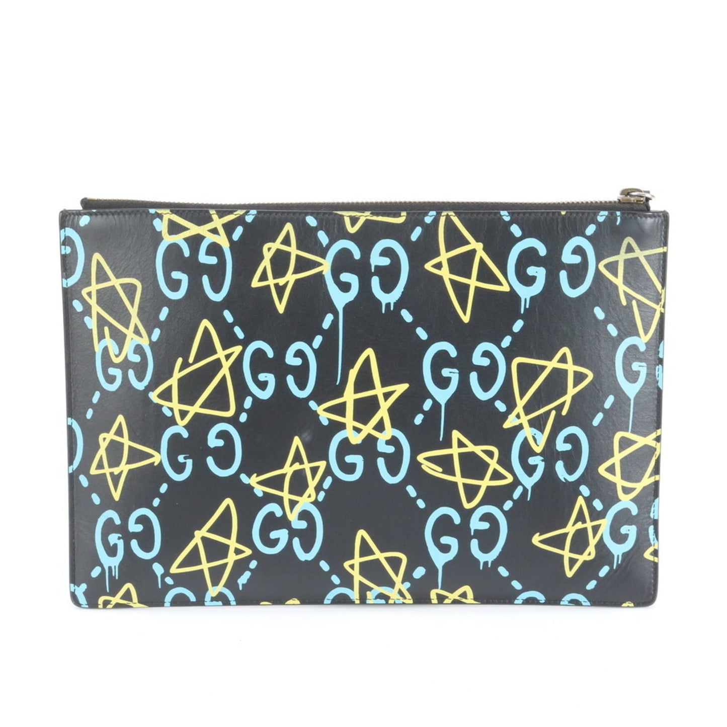 Gucci Ghost Leather Clutch Bag 445597 Pouch Black Men's