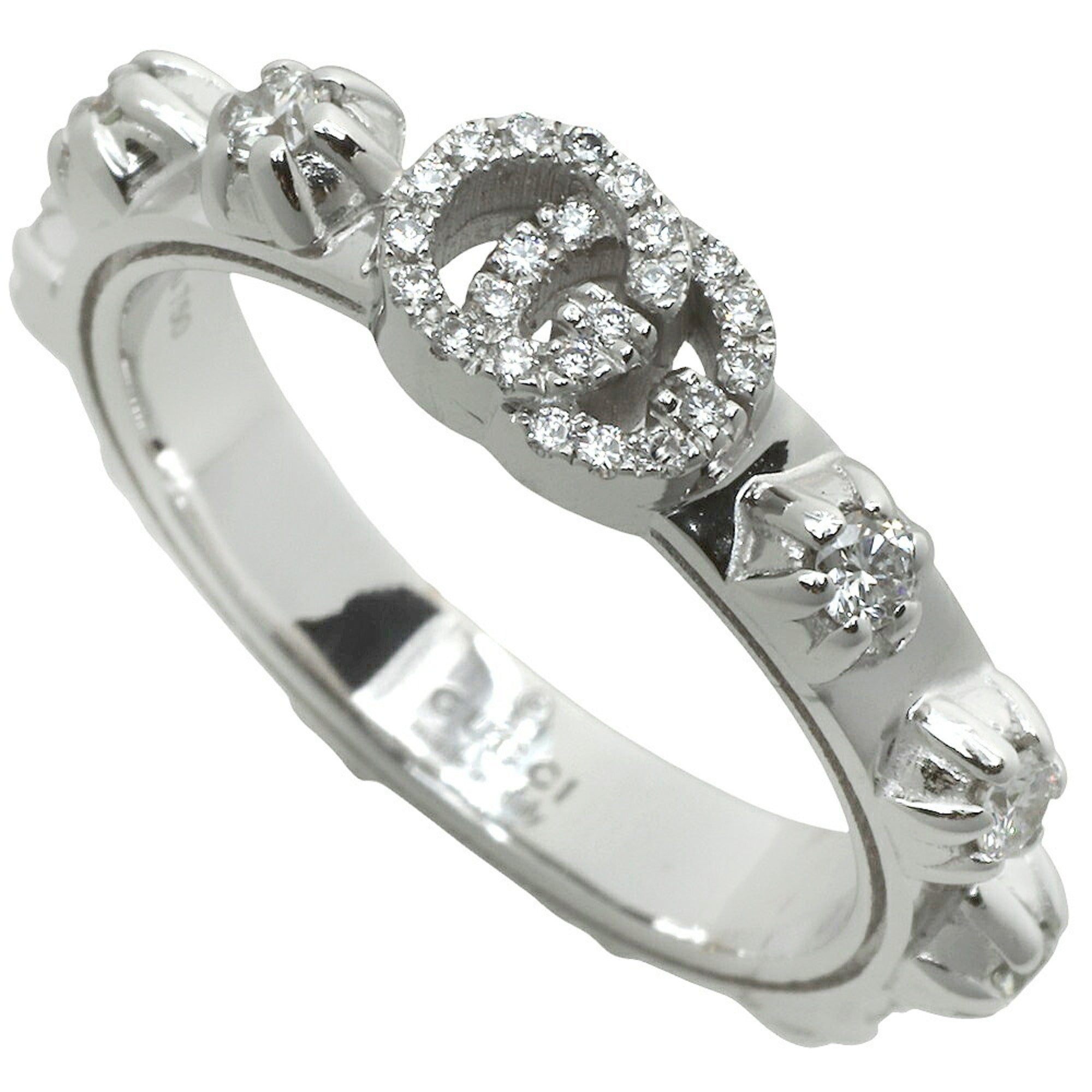 Like new Gucci 5.0g GG Interlocking G Ring in 18K White Gold with Full Diamonds, size 9 — Like New
