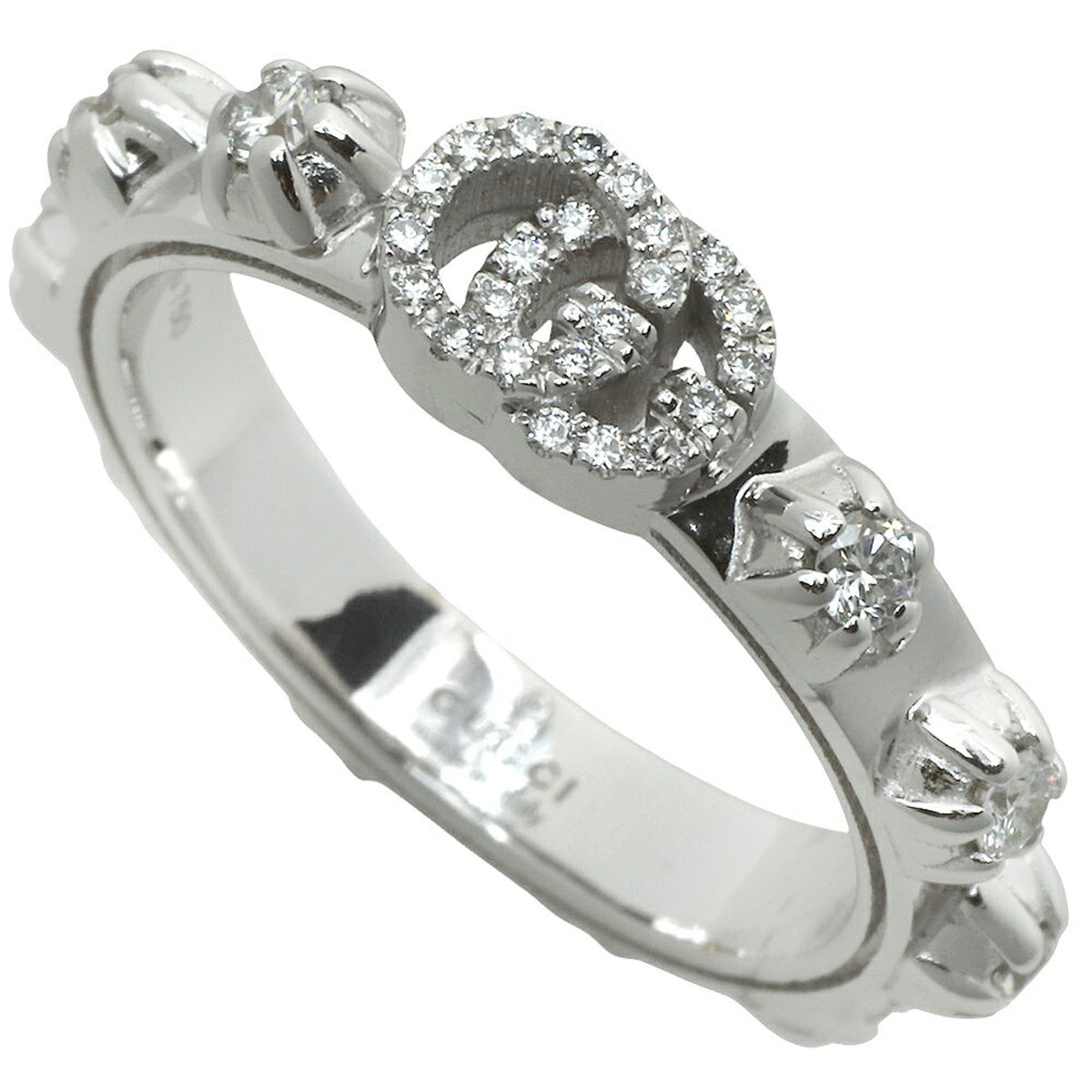 Like new Gucci 5.0g GG Interlocking G Ring in 18K White Gold with Full Diamonds, size 9 — Like New