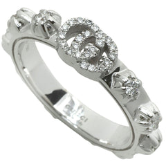 Like new Gucci 5.0g GG Interlocking G Ring in 18K White Gold with Full Diamonds, size 9 — Like New