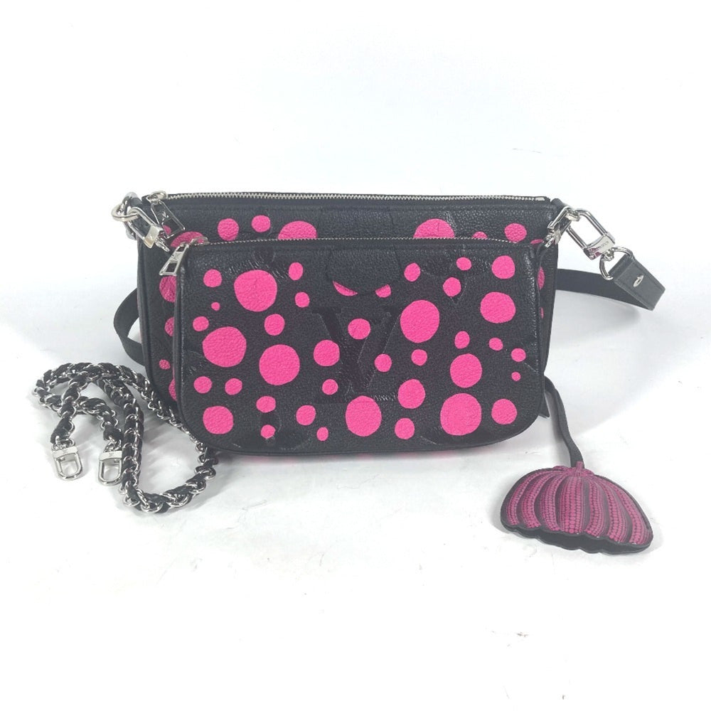LOUIS VUITTON M46421 Monogram Empreinte Yayoi Kusama LV x YK Multi Pochette Accessoires Crossbody Bag 3WAY Chain Shoulder Leather Women's Noir Fuchsia Black — Like New