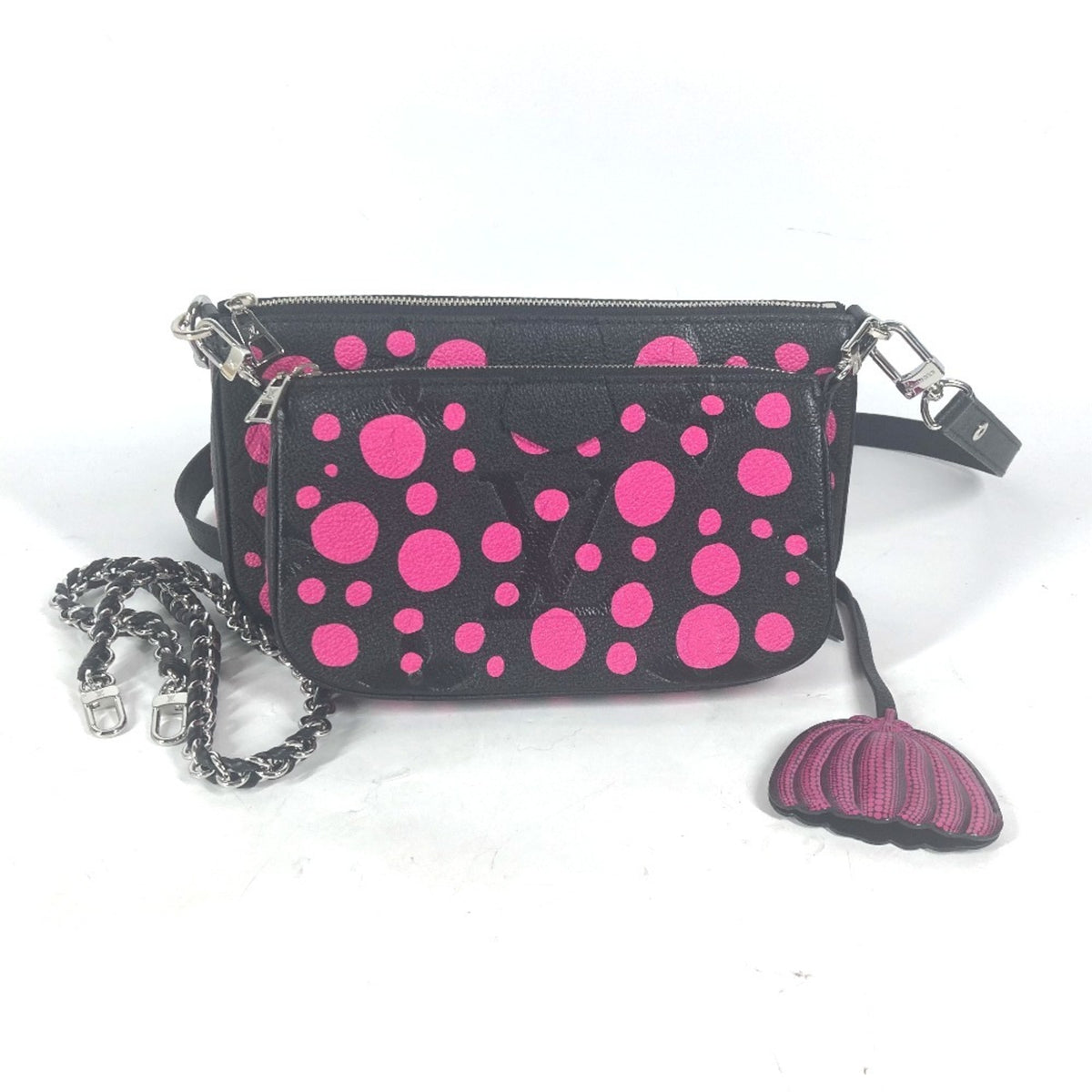 LOUIS VUITTON M46421 Monogram Empreinte Yayoi Kusama LV x YK Multi Pochette Accessoires Crossbody Bag 3WAY Chain Shoulder Leather Women's Noir Fuchsia Black — Like New