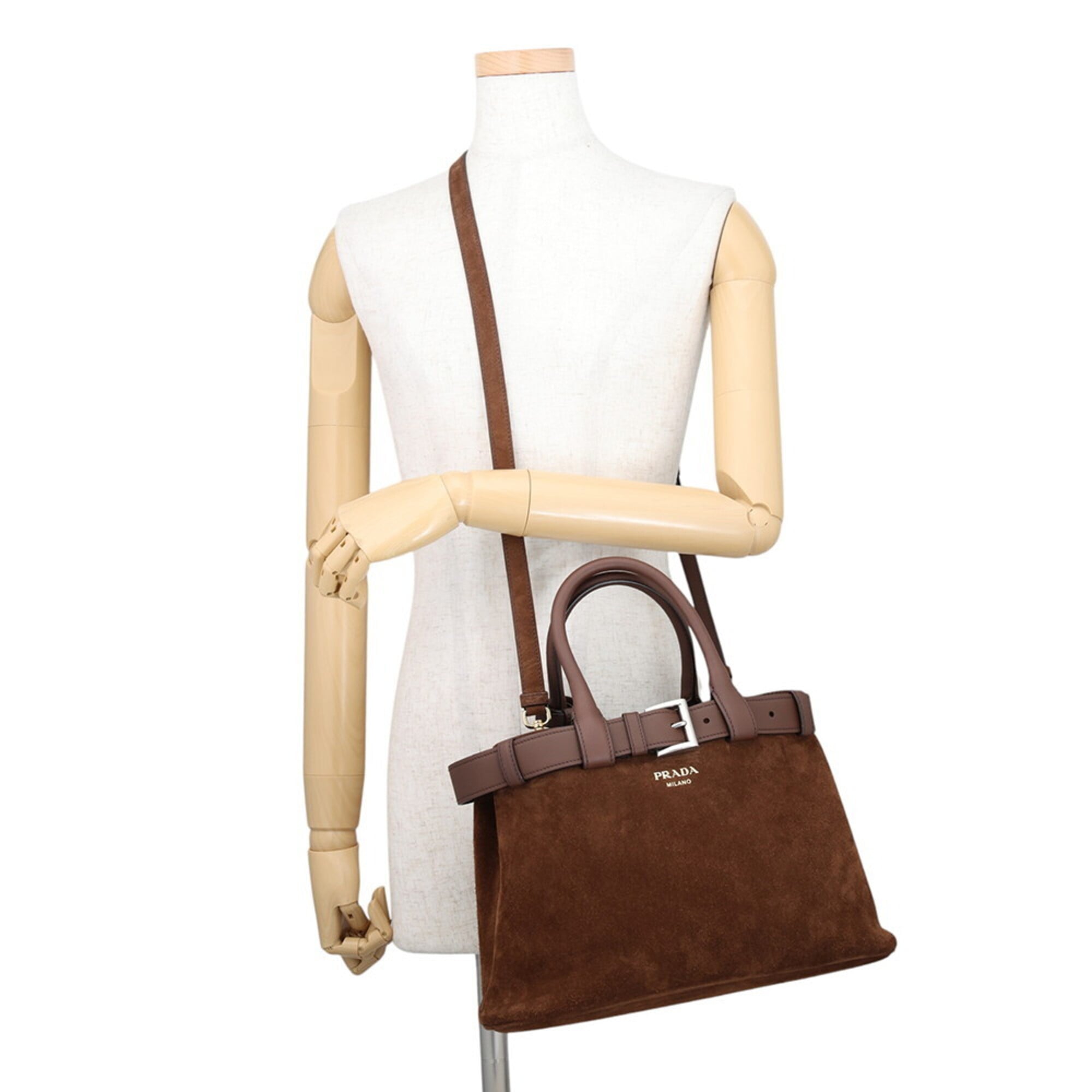 Prada handbag, buckle, medium suede, 1BA434, PRADA 2-way shoulder bag — Like New